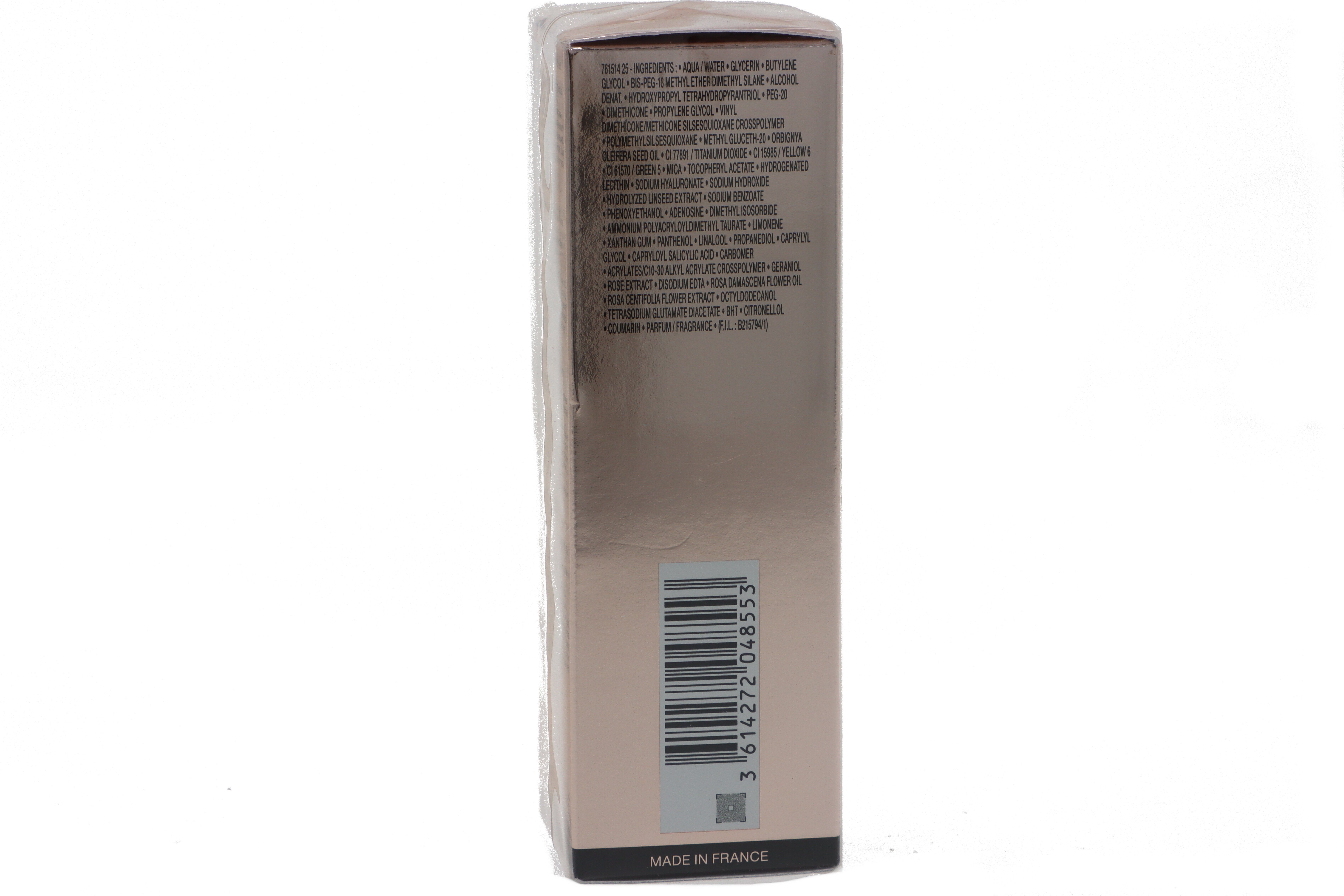 Verpackung von Lancôme Absolue L'Oléo-Serum. Text und Barcode auf der Verpackung. Hergestellt in Frankreich.