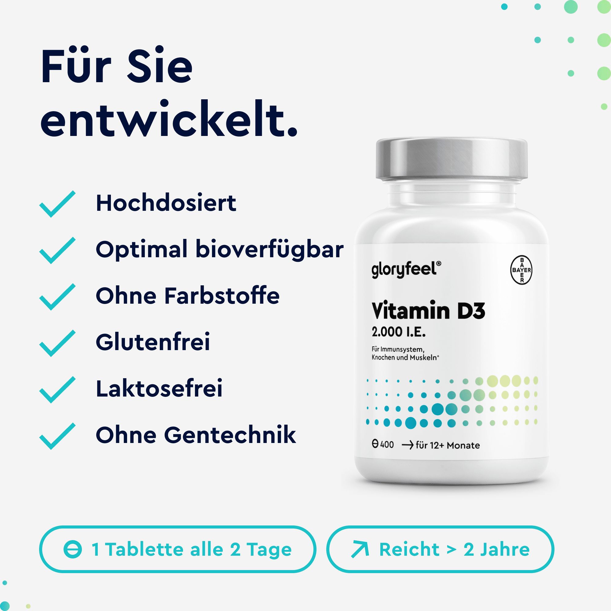 gloryfeel® Vitamin D3 2000 I.E. - 400 Tabletten hochdosiert