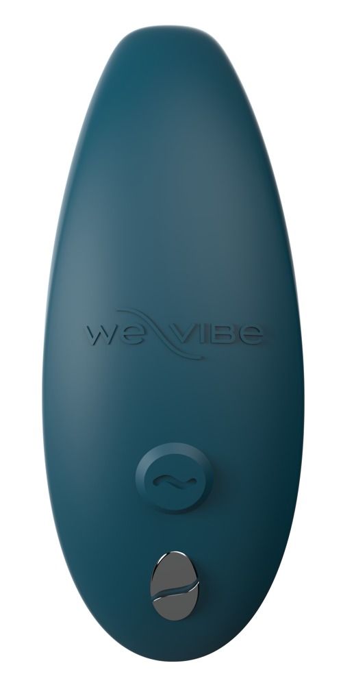 Dunkelgrünes We-Vibe Sync2-Produkt. Ovales Design mit We-Vibe-Logo und Knöpfen.