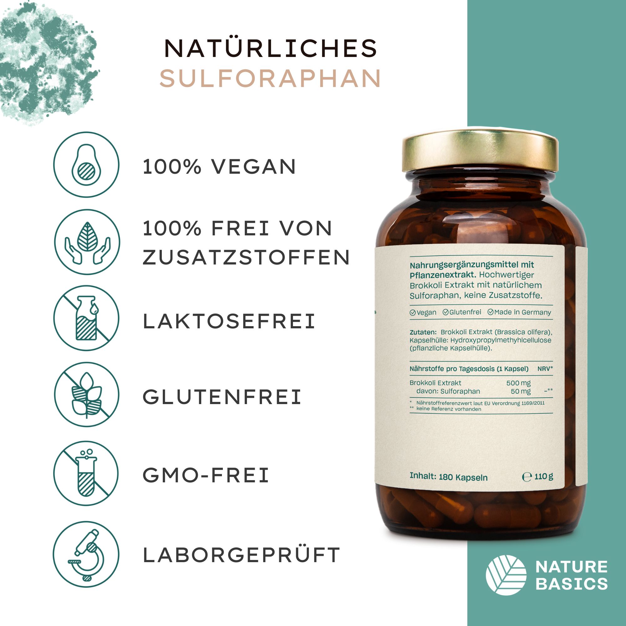 NATURE BASICS®  Sulforaphan Brokkoli Extrakt Vegan im Braunglas