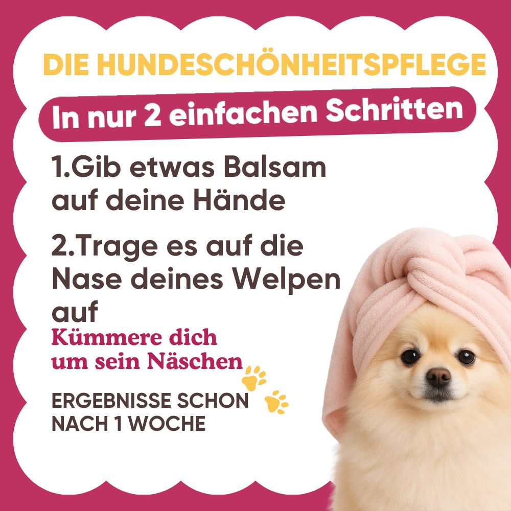 Hundepflege in 2 Schritten: Balsam auftragen, Ergebnisse nach 1 Woche.