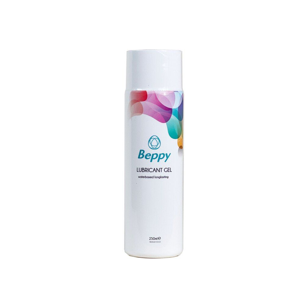 Beppy Gleitgel Flasche, Vorderseite, mit Logo und Produktbezeichnung.