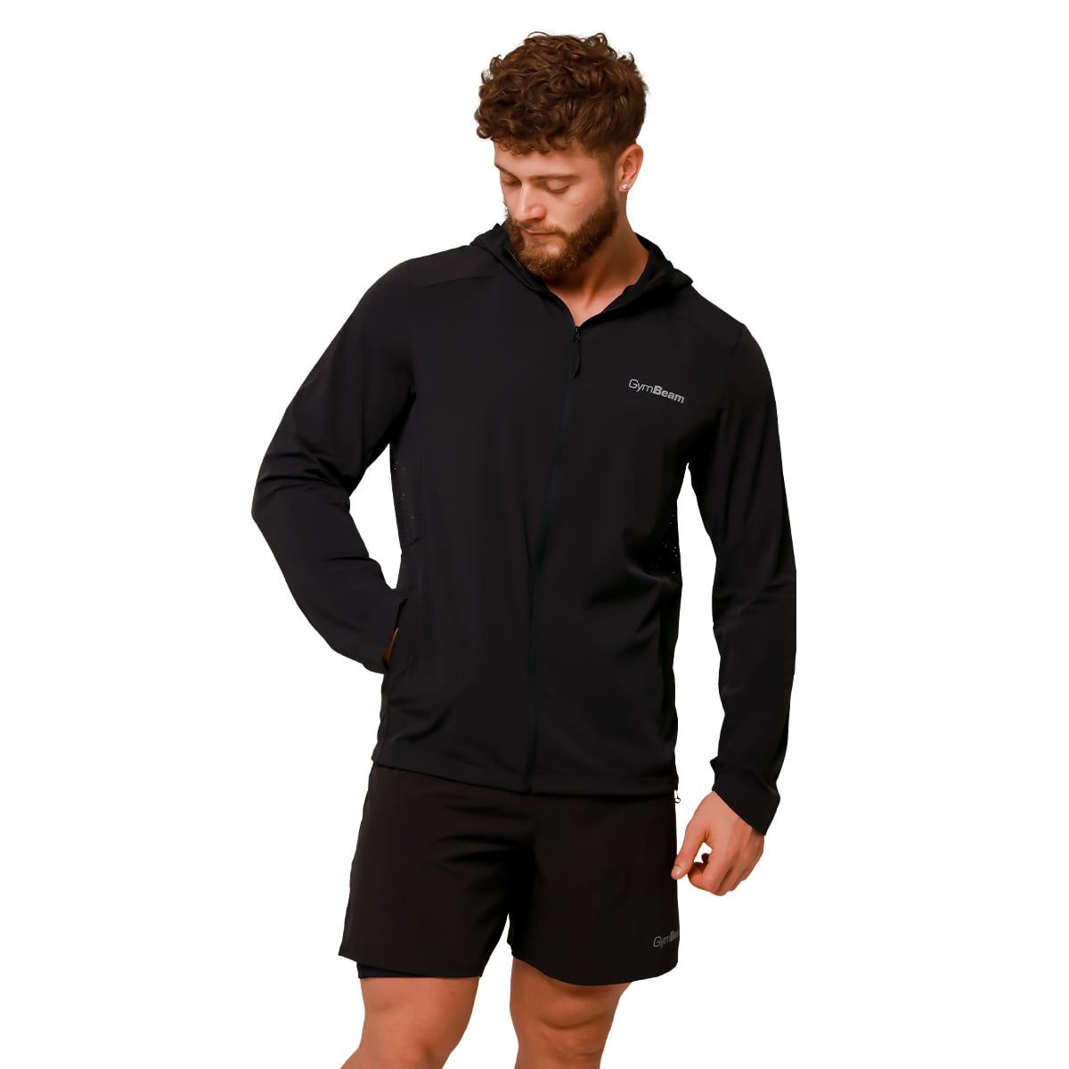 GymBeam Jacke Herren slim mit Kapuze und Reißverschluss in Schwarz