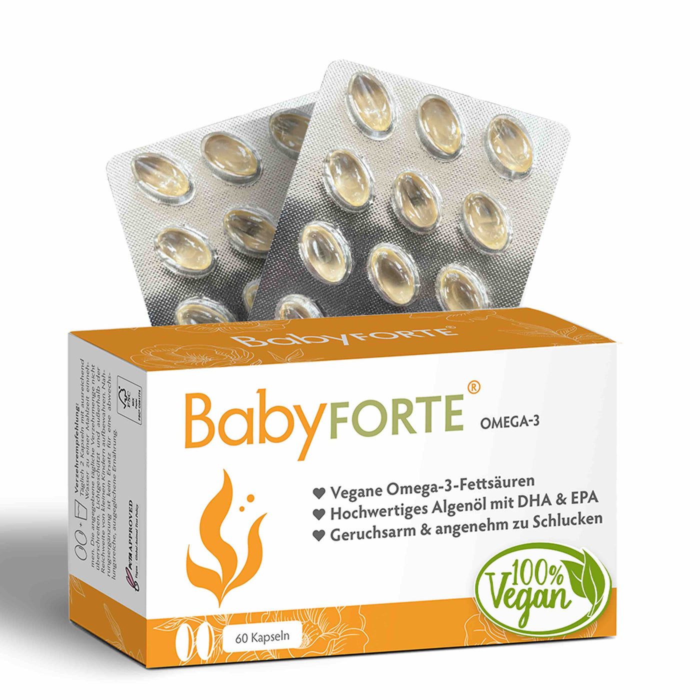 BabyFORTE Omega-3 | Algenöl optimales DHA & EPA Verhältnis 60 St Kapseln