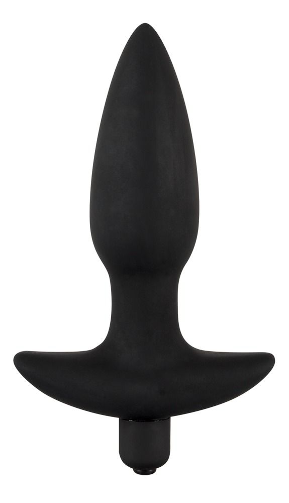 Schwarzer Anal-Plug. Kegelförmig mit T-förmiger Basis. Aus Silikon.