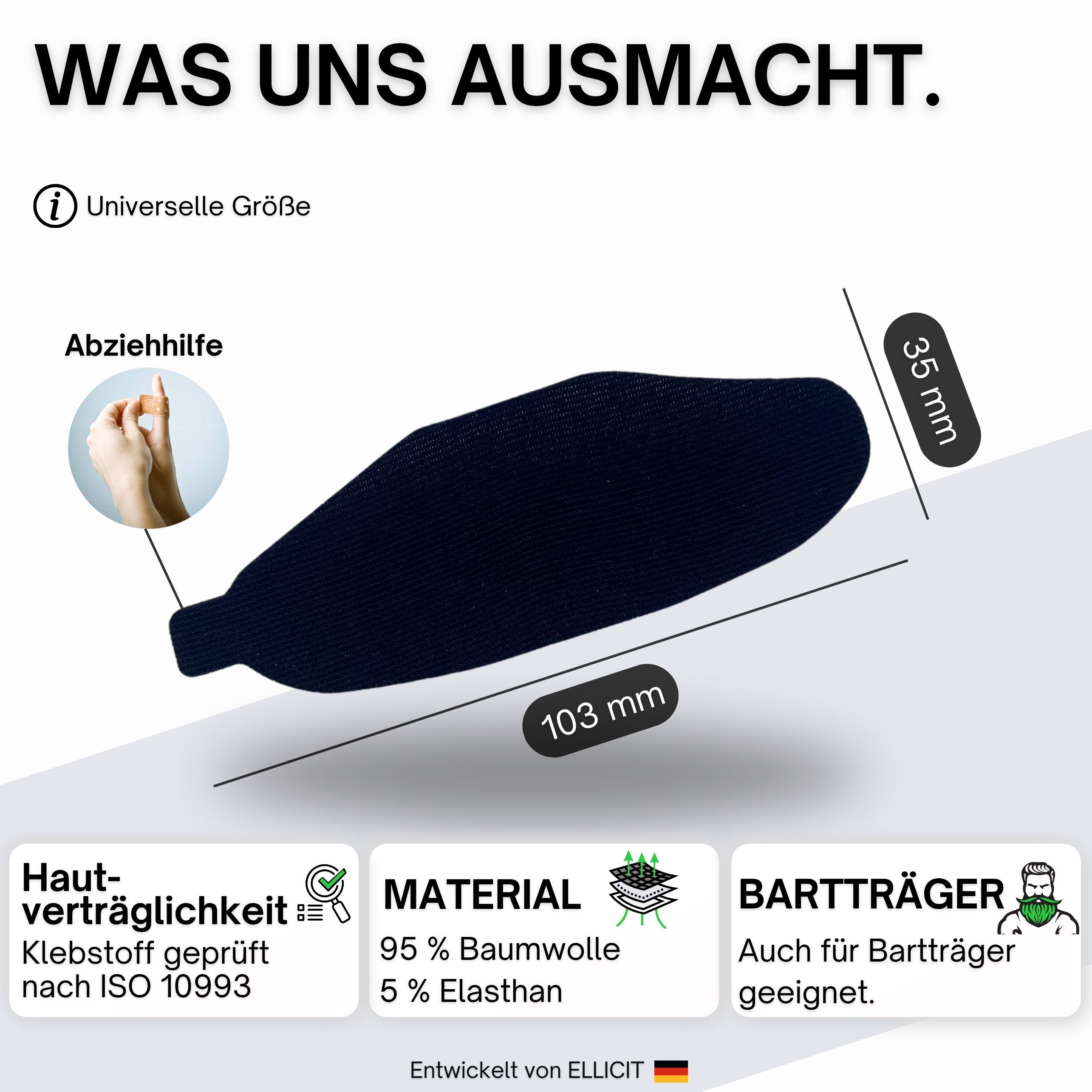 ELLICIT® Mundpflaster Schwarz, Universalgröße