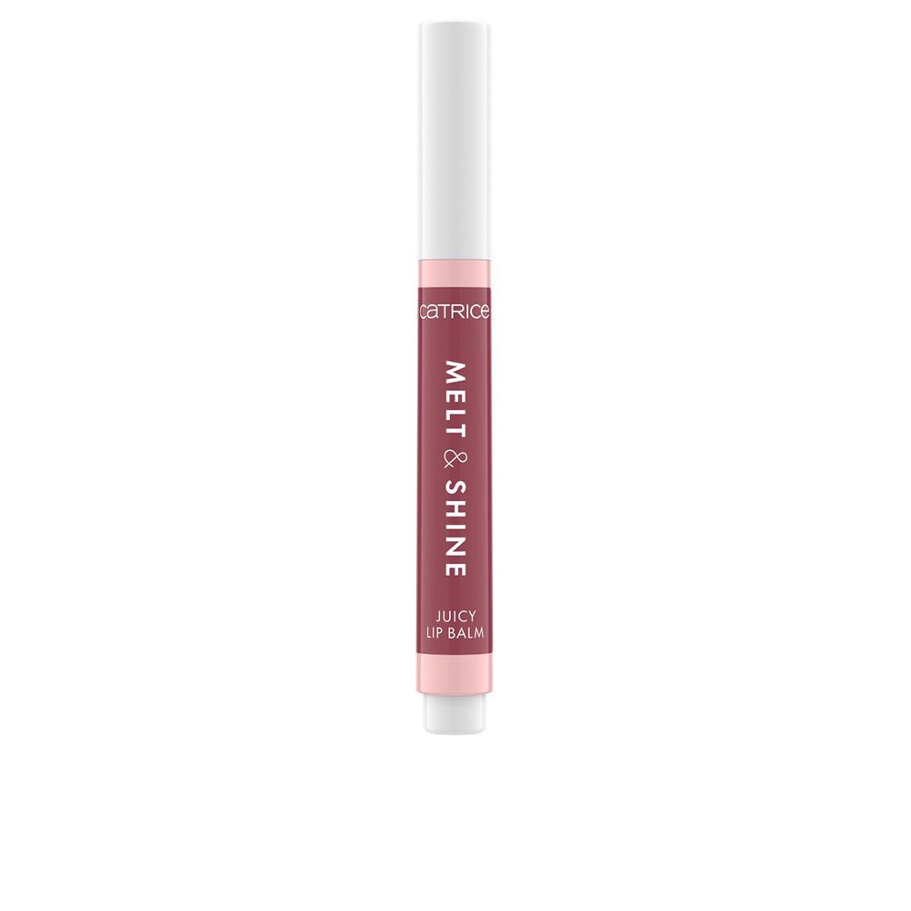 Lippenbalsam. Weißer Deckel, rosafarbener Stift. Aufschrift: MELT & SHINE, JUICY LIP BALM. Marke: CATRICE.