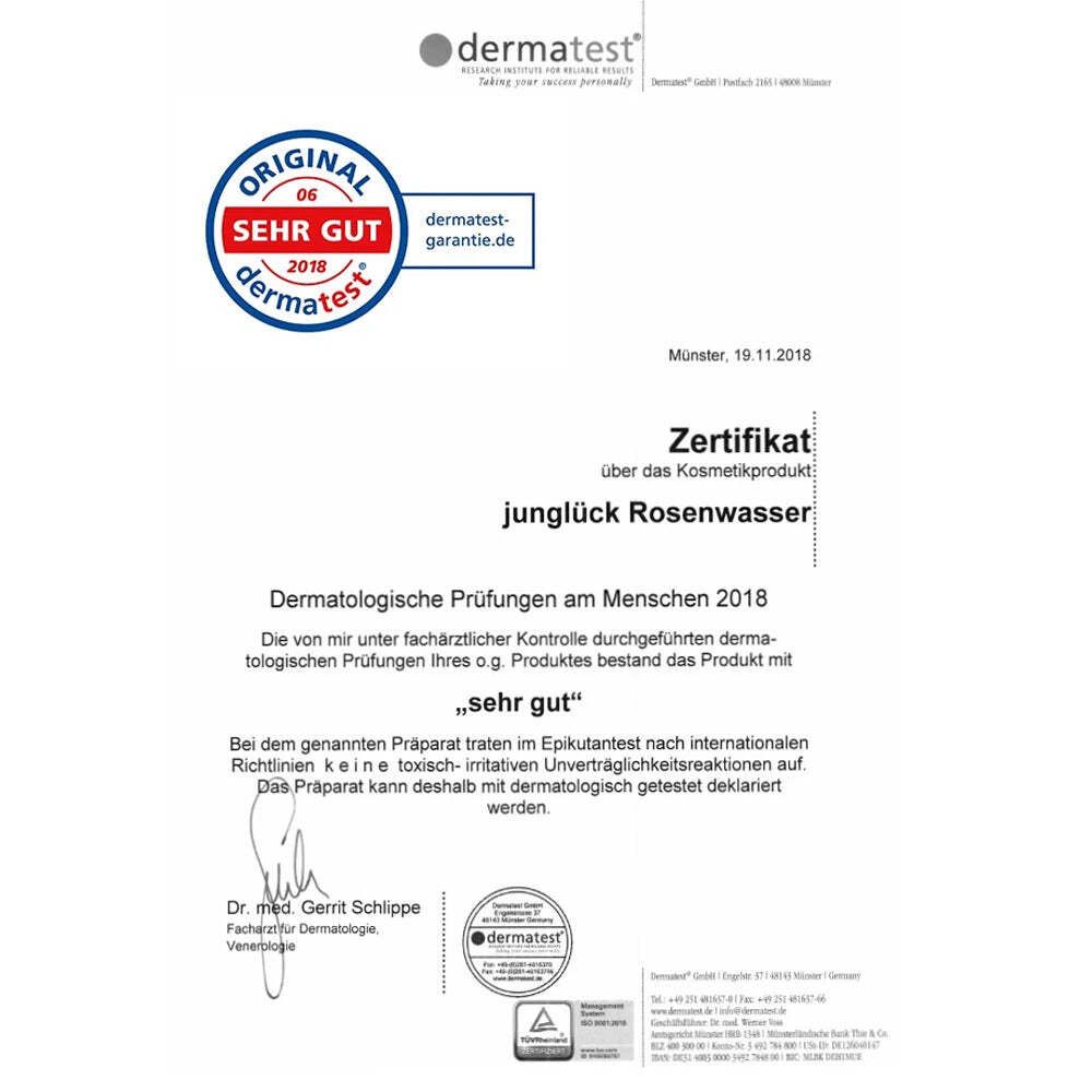 JUNGLÜCK Rosenwasser Spray - 100% Bio, schenkt erfrischenden Duft und klärt porentief