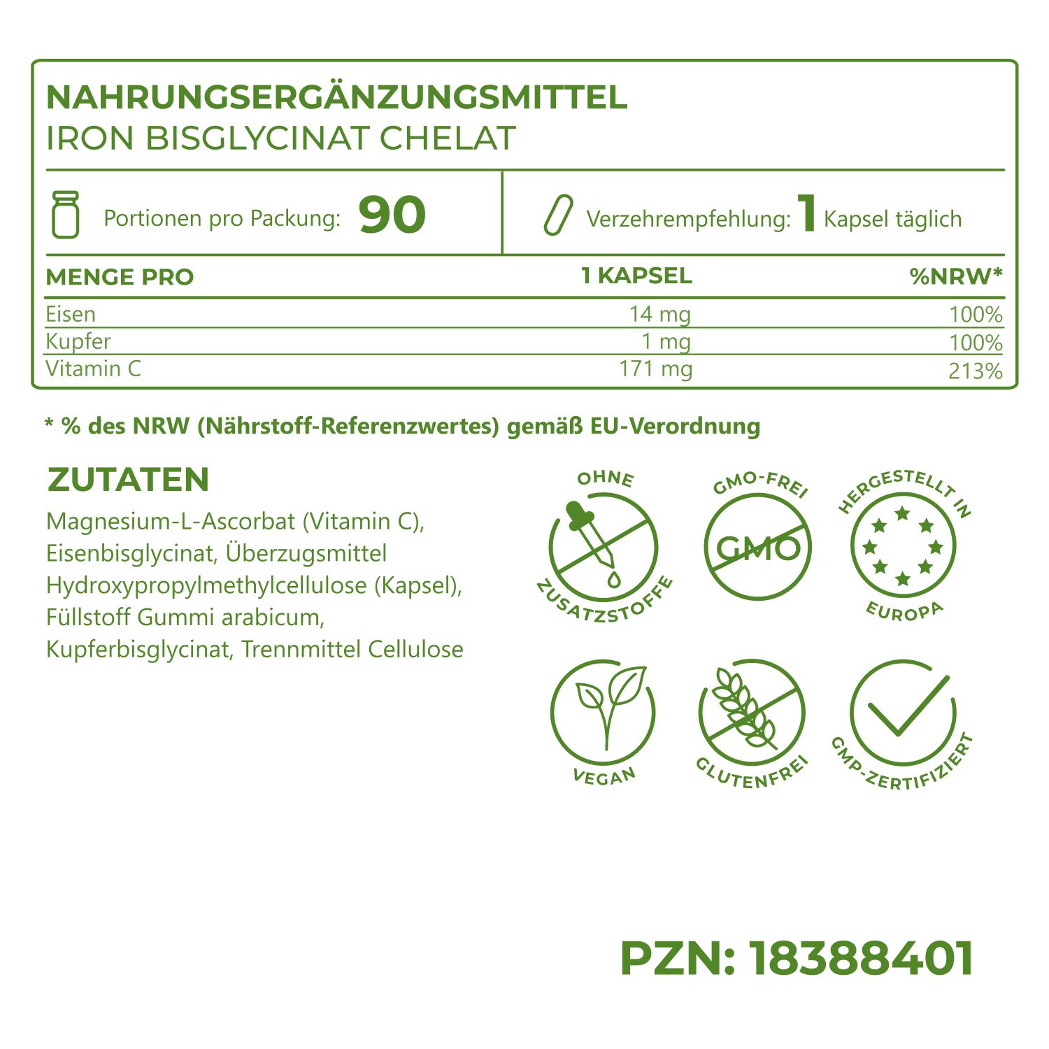 Vitality Nutritionals Eisen Bisglycinat Chelat