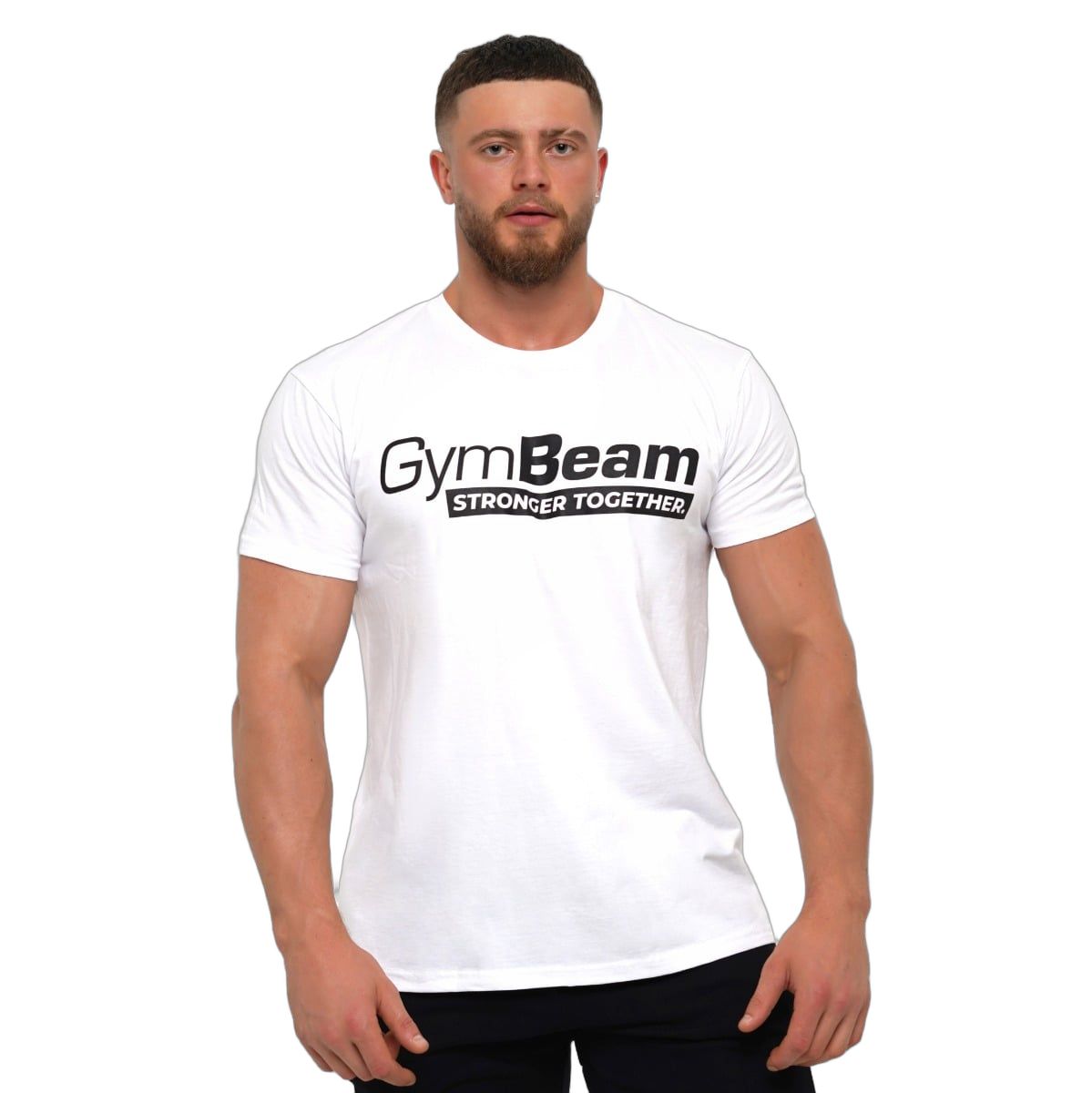 GymBeam T-Shirt Herren Regular Kurzarm Stronger Together Weiß 1 St