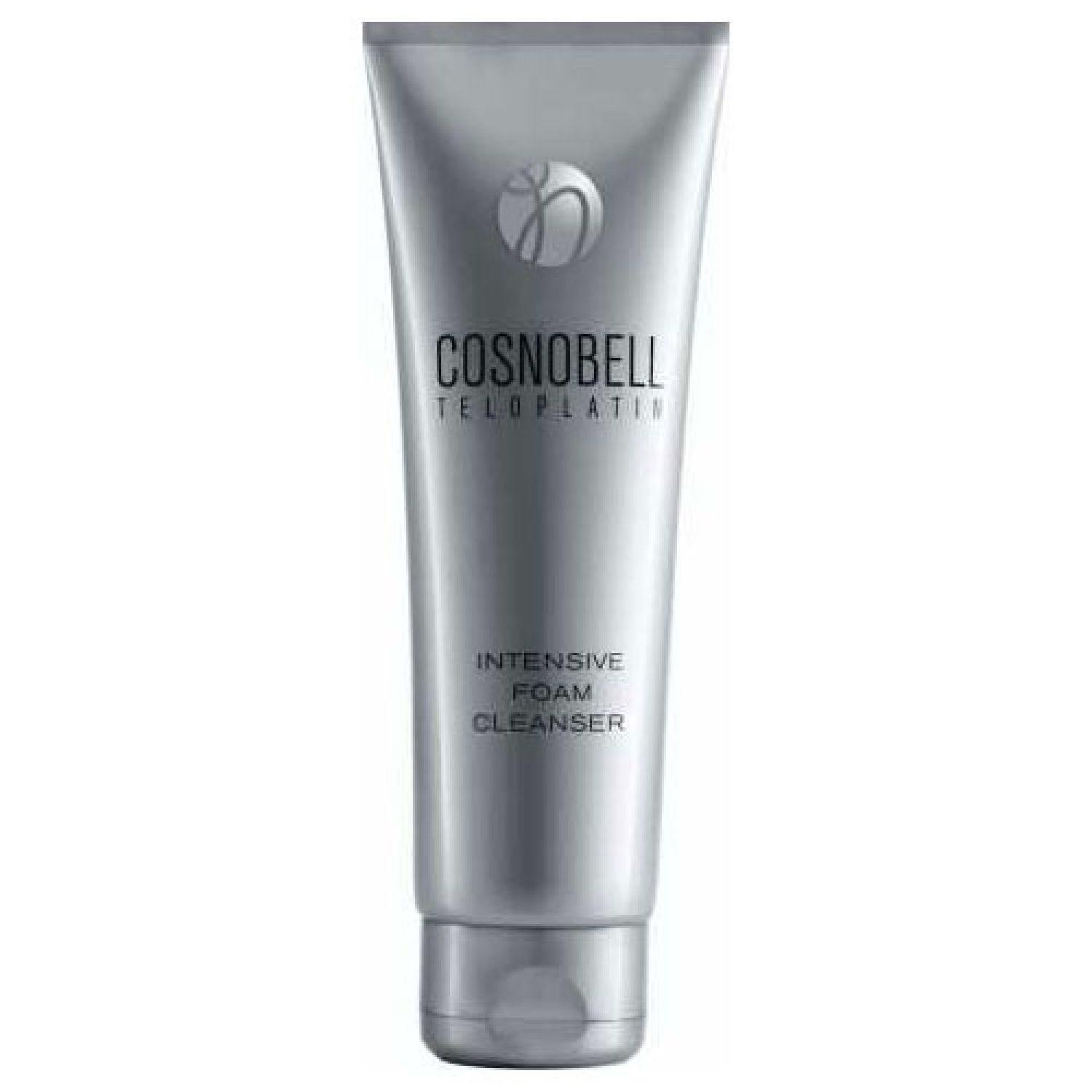 Silberfarbene Tube mit COSNOBELL-Logo und Schriftzug. Darunter steht "Intensive Foam Cleanser".