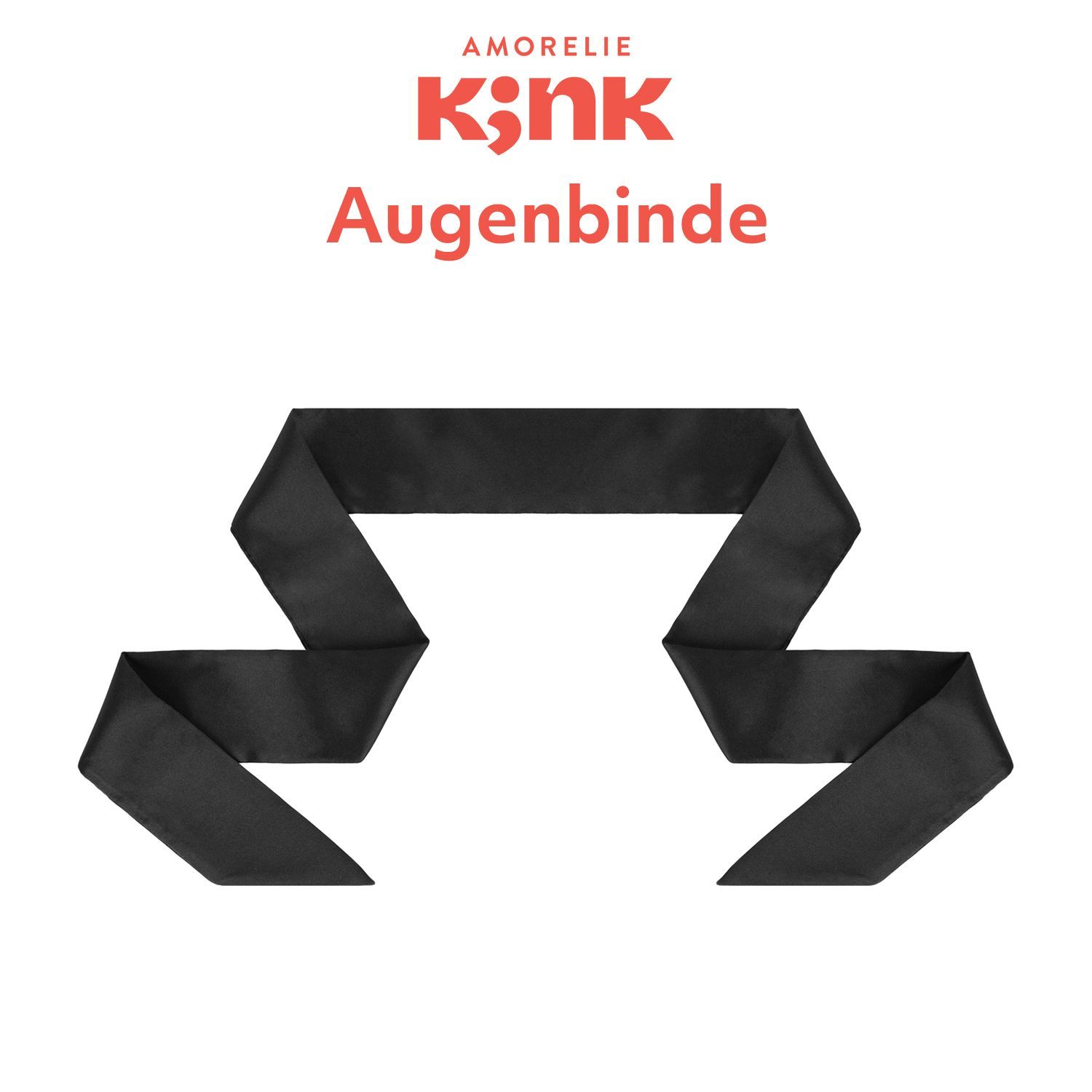 Schwarze Augenbinde. Schriftzug KINK und AMORELIE.
