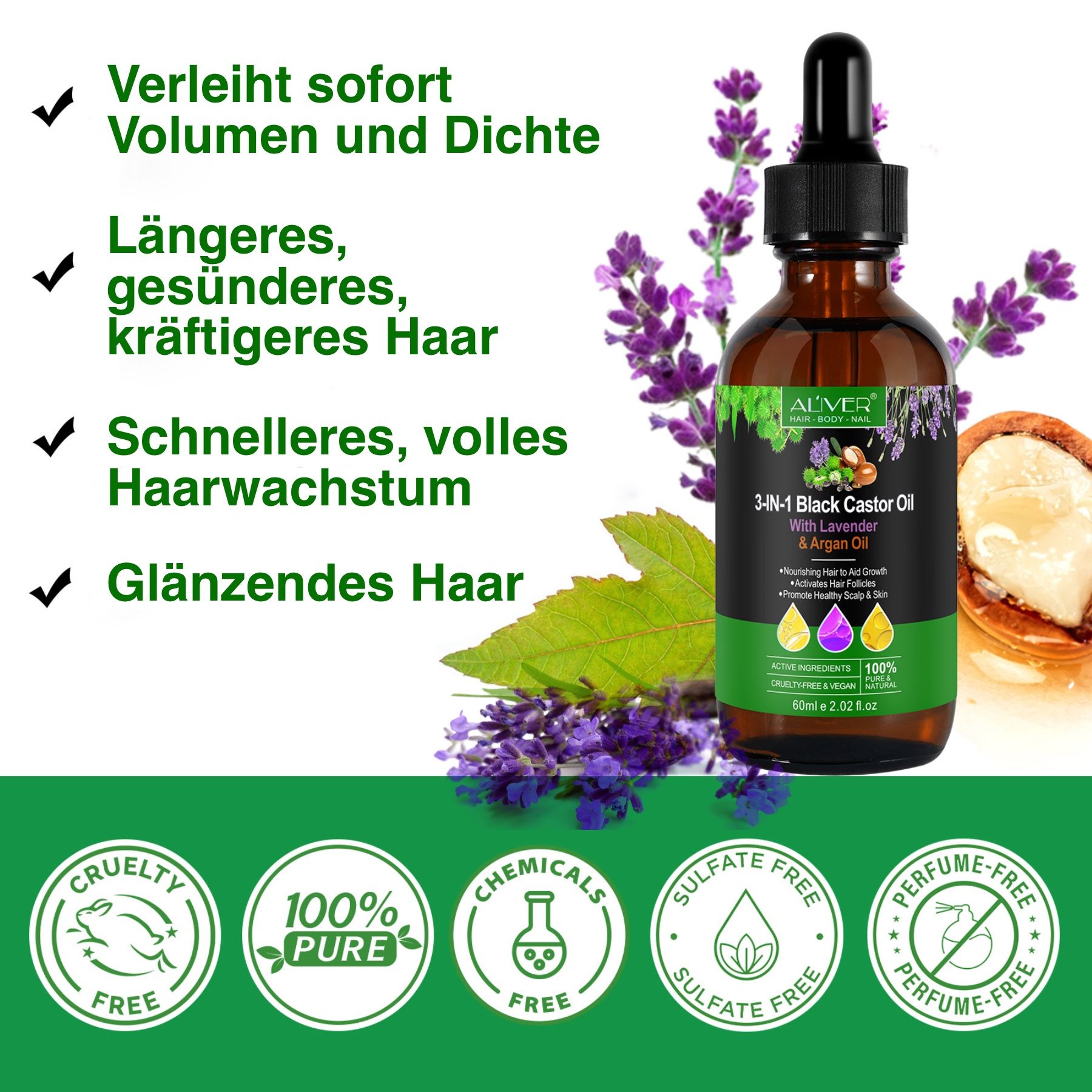 ALIVER 3-in-1 Rizinus Lavendel Argan  Haaröl