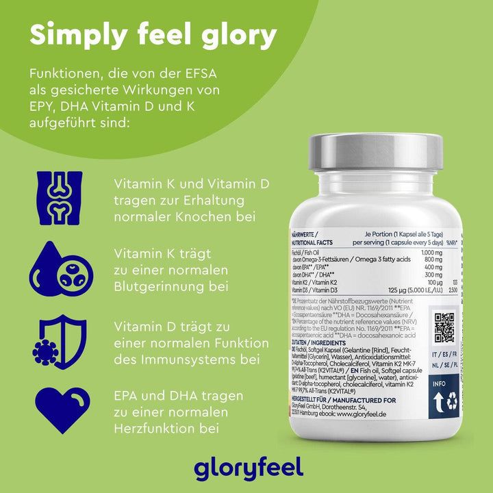 gloryfeel® Vitamin D3 5.000 I.E. K2 & Omega 3 Kapseln 90 St SHOP APOTHEKE