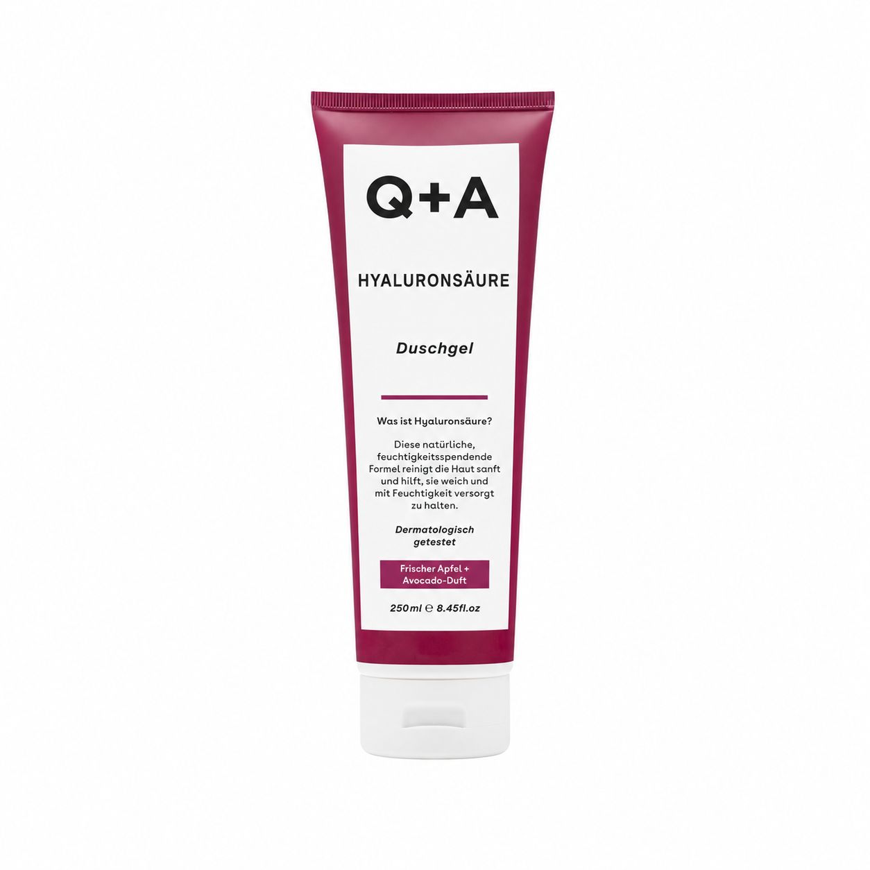 Q+A Hyaluronic Acid Duschgel in einer Tube. Dermatologisch getestet. 250 ml.