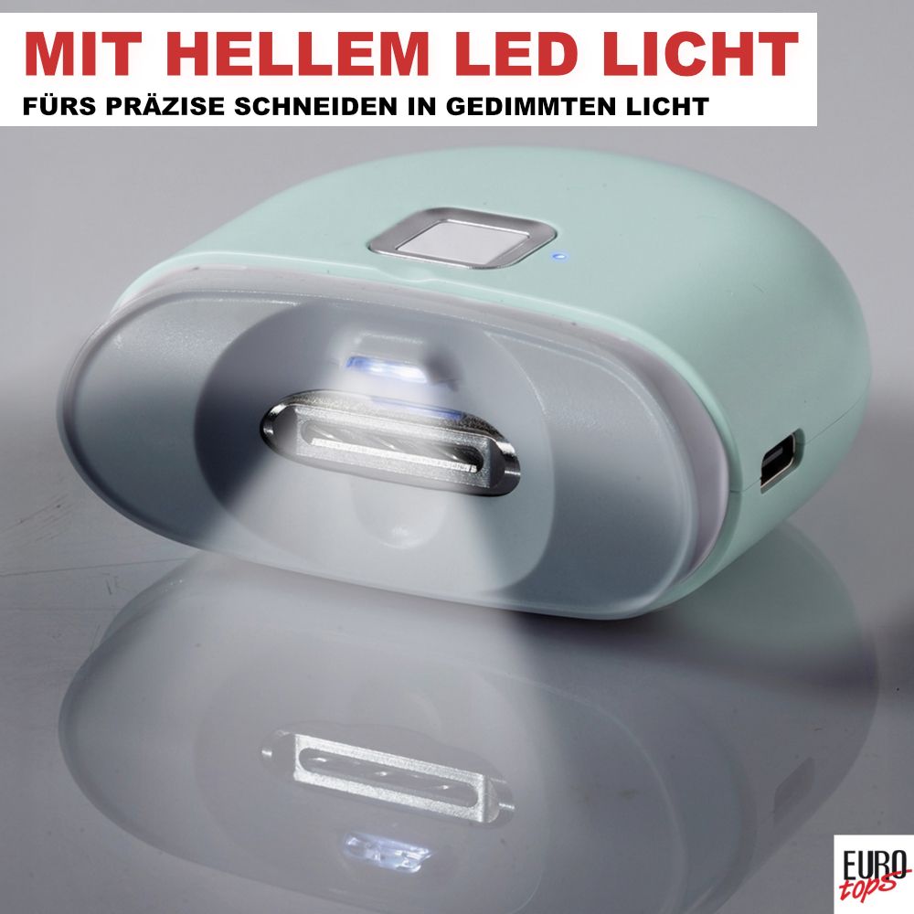 EUROtops Nageltrimmer mit LED – elektrischer Nagelschneider mit 2 Stufen - Mint