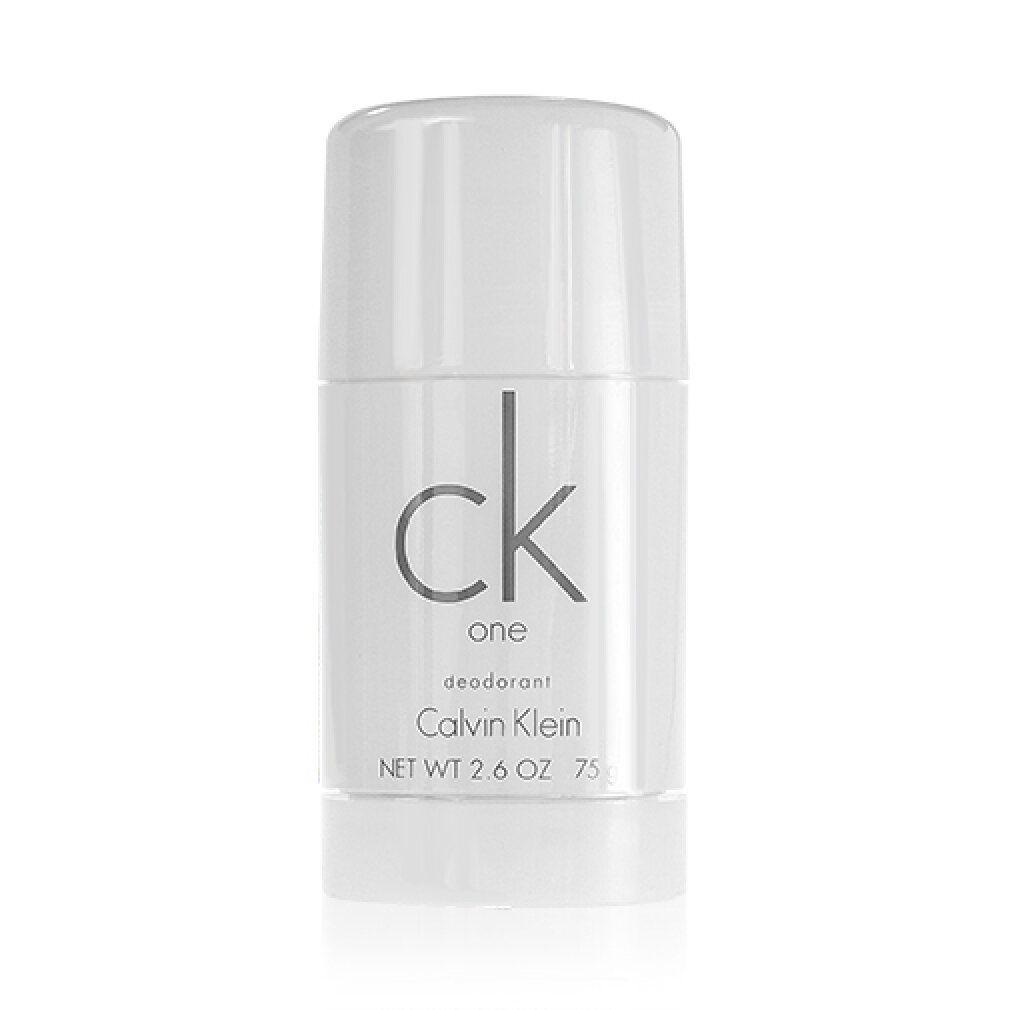 Weißer Deo-Stick mit Aufschrift: ck one, Deodorant, Calvin Klein, NET WT 2.6 OZ 75 g e.