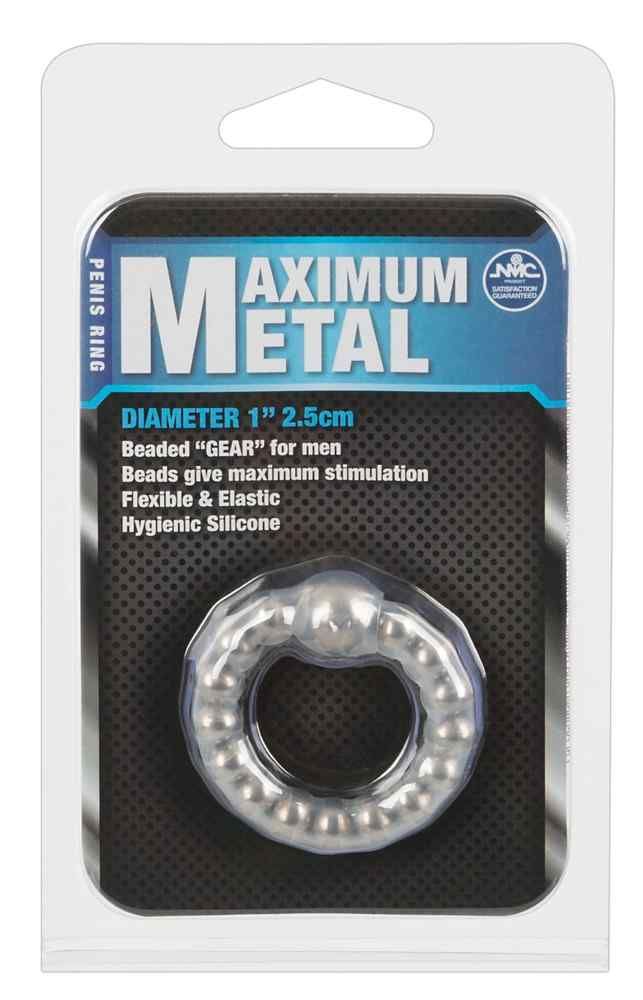 Verpackung mit Maximum Metal Ring. Durchmesser 2,5 cm. Perlen für Männer. Flexible, elastische und hygienische Silikon.