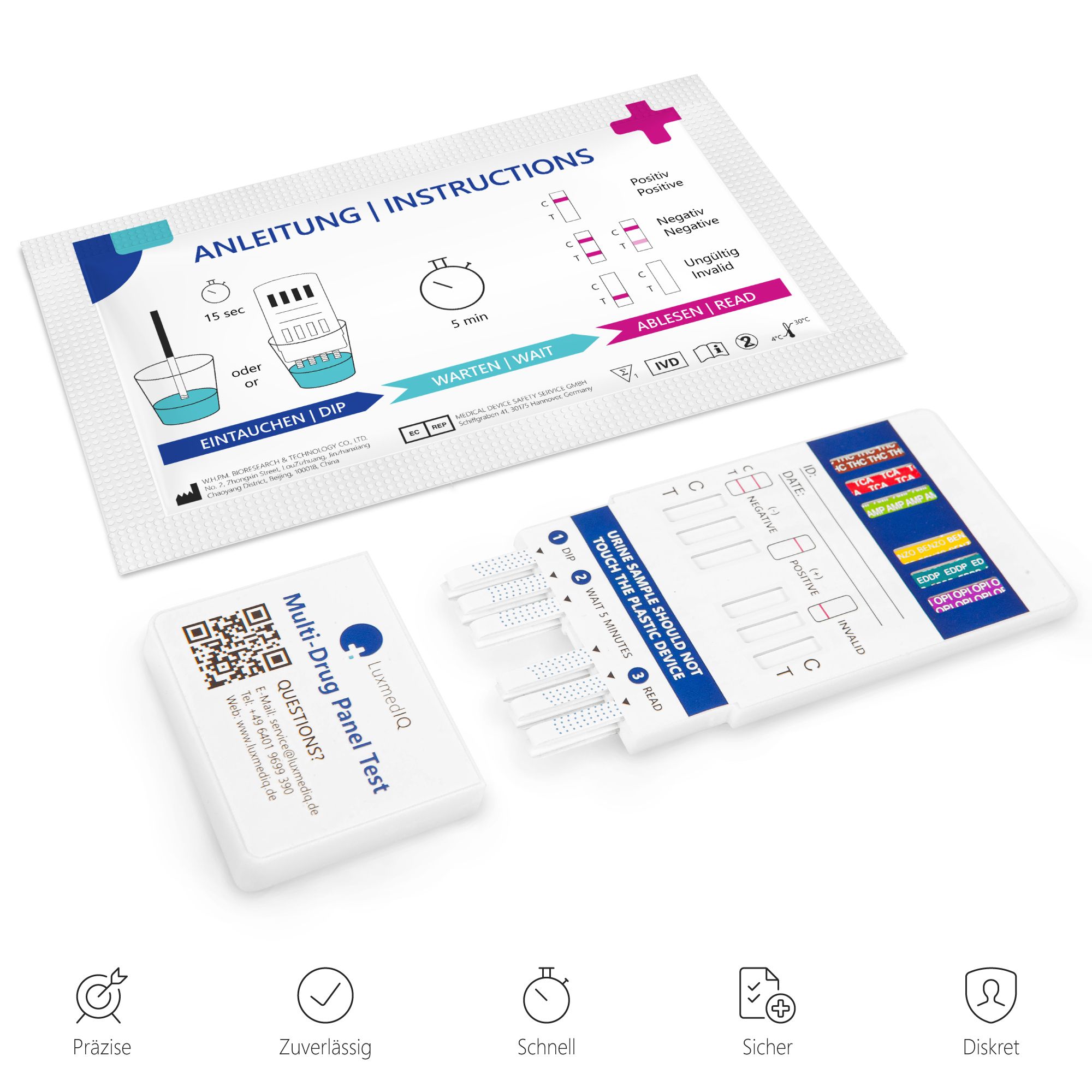 LuxmedIQ Drogenschnelltest für 12 Drogenarten - Urin Drogentest Multi 12 - Testkassette