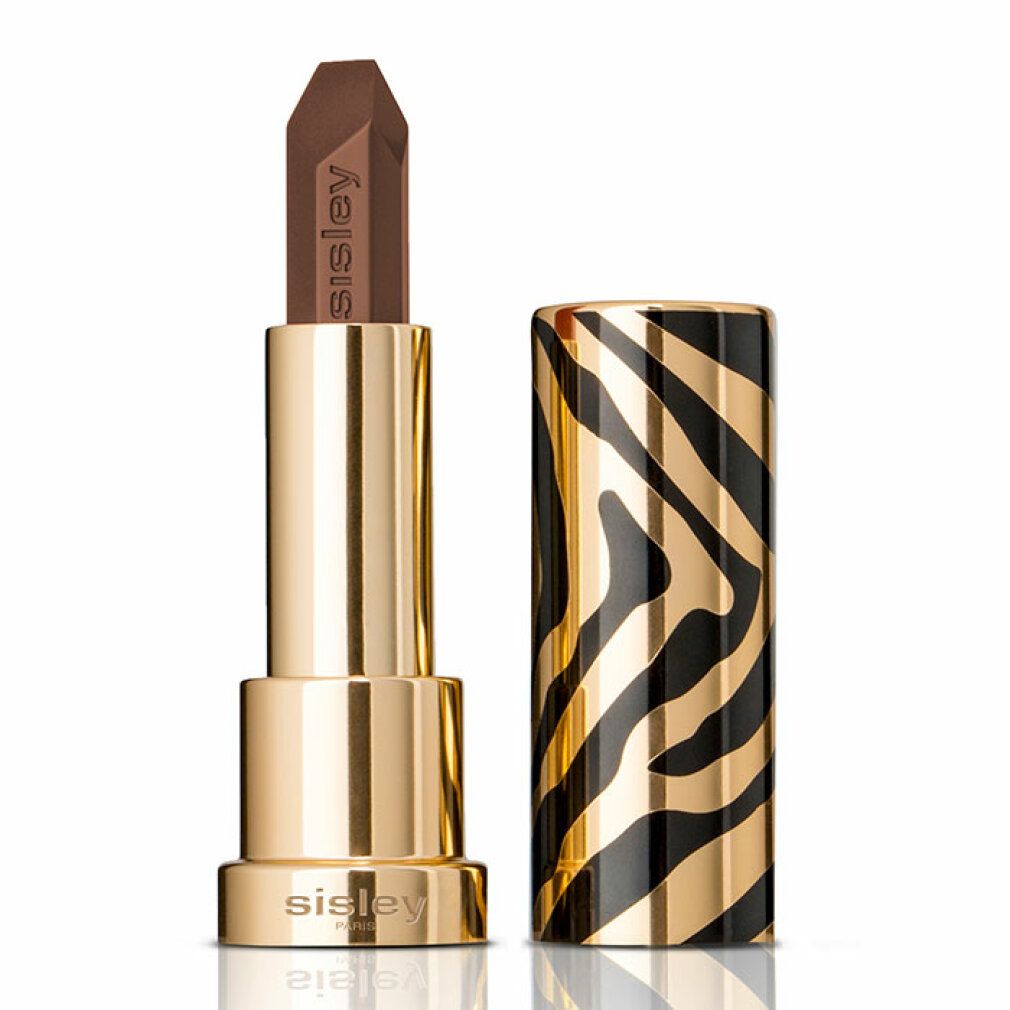 Lippenstift mit goldfarbenem Gehäuse und Zebra-Muster. Der Lippenstift ist braun. Sisley-Logo sichtbar.