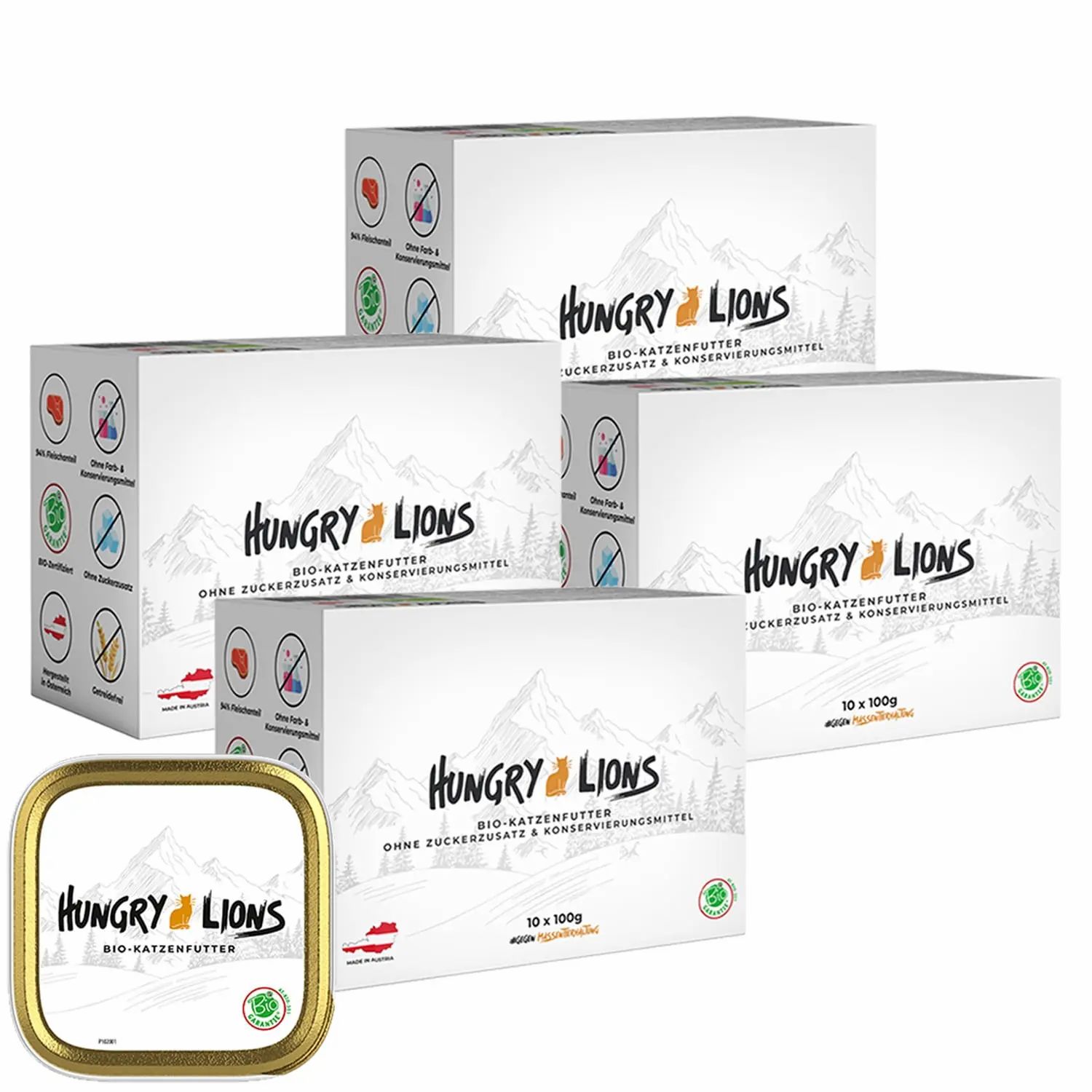 Hungry Lions BIO Katzenfutter Rind Paté – Nassfutter für Katzen, 94 % Fleischanteil, getreidefrei 40x100 g Schale