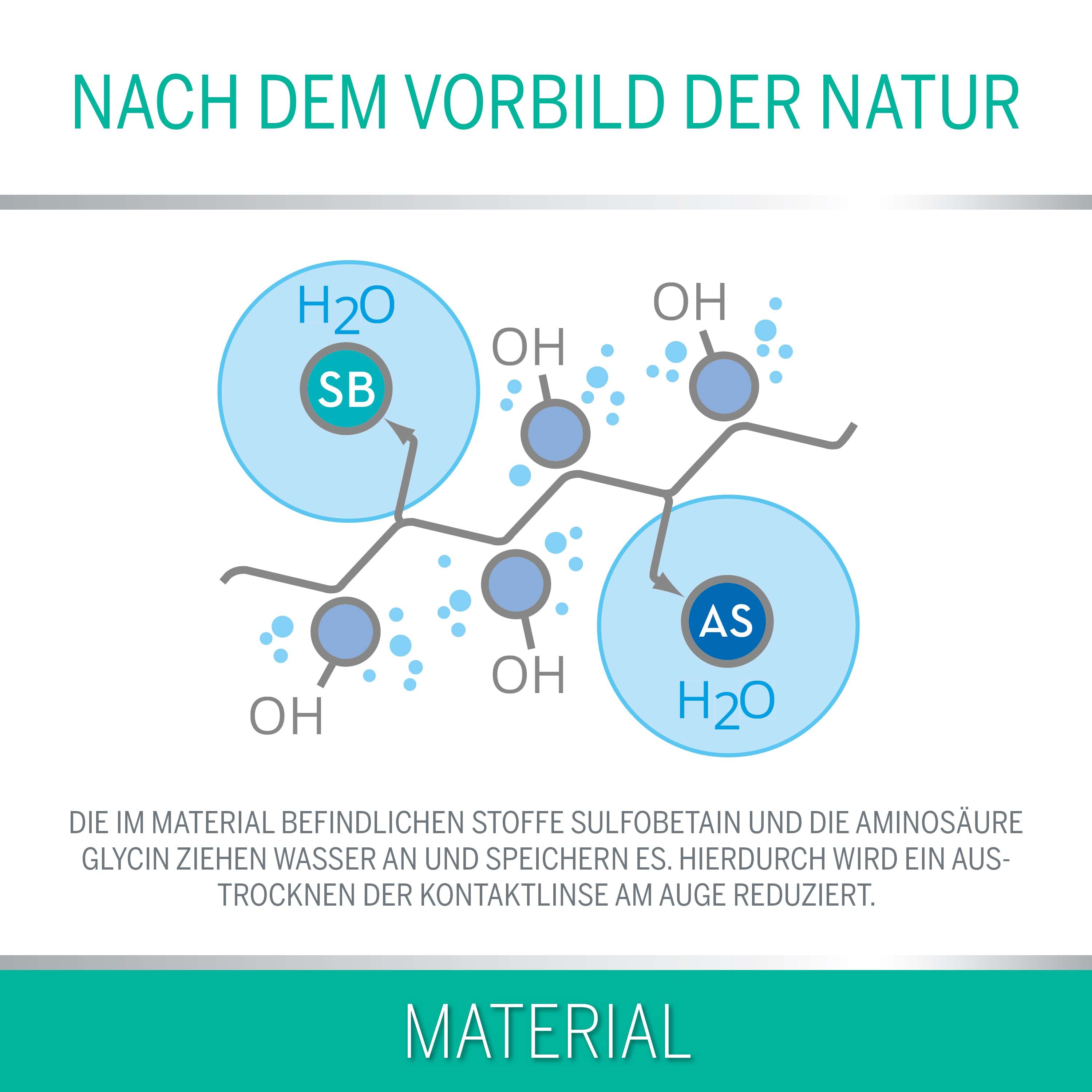 Molekulare Darstellung von Sulfobetain und Glycin in eye.con // bionic Linsen.