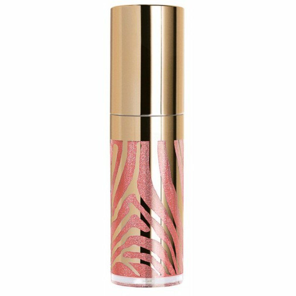 Lipgloss-Flakon mit goldfarbenem Deckel. Der transparente Behälter zeigt ein rosa Zebra-Muster. Der Lipgloss ist sichtbar.