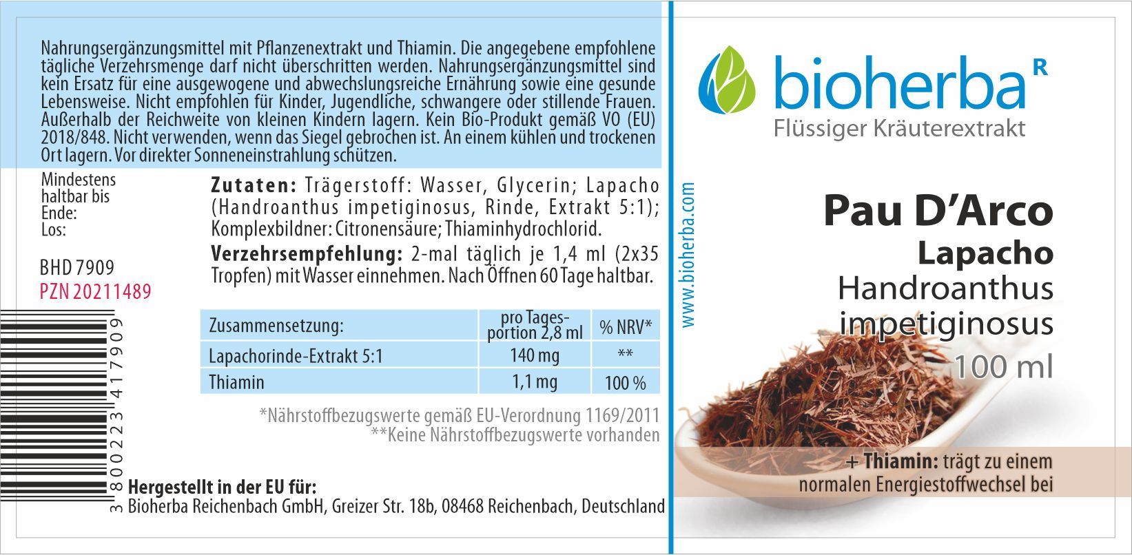 Bioherba Pau D'Arco Lapacho Tropfen Tinktur