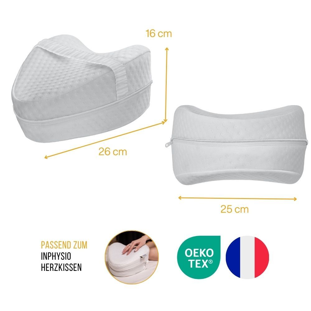Weißer Bezug für ergonomisches Herzkissen. Maße: 26x16 cm, 25 cm. Oeko-Tex-Zertifizierung. Französische Flagge.