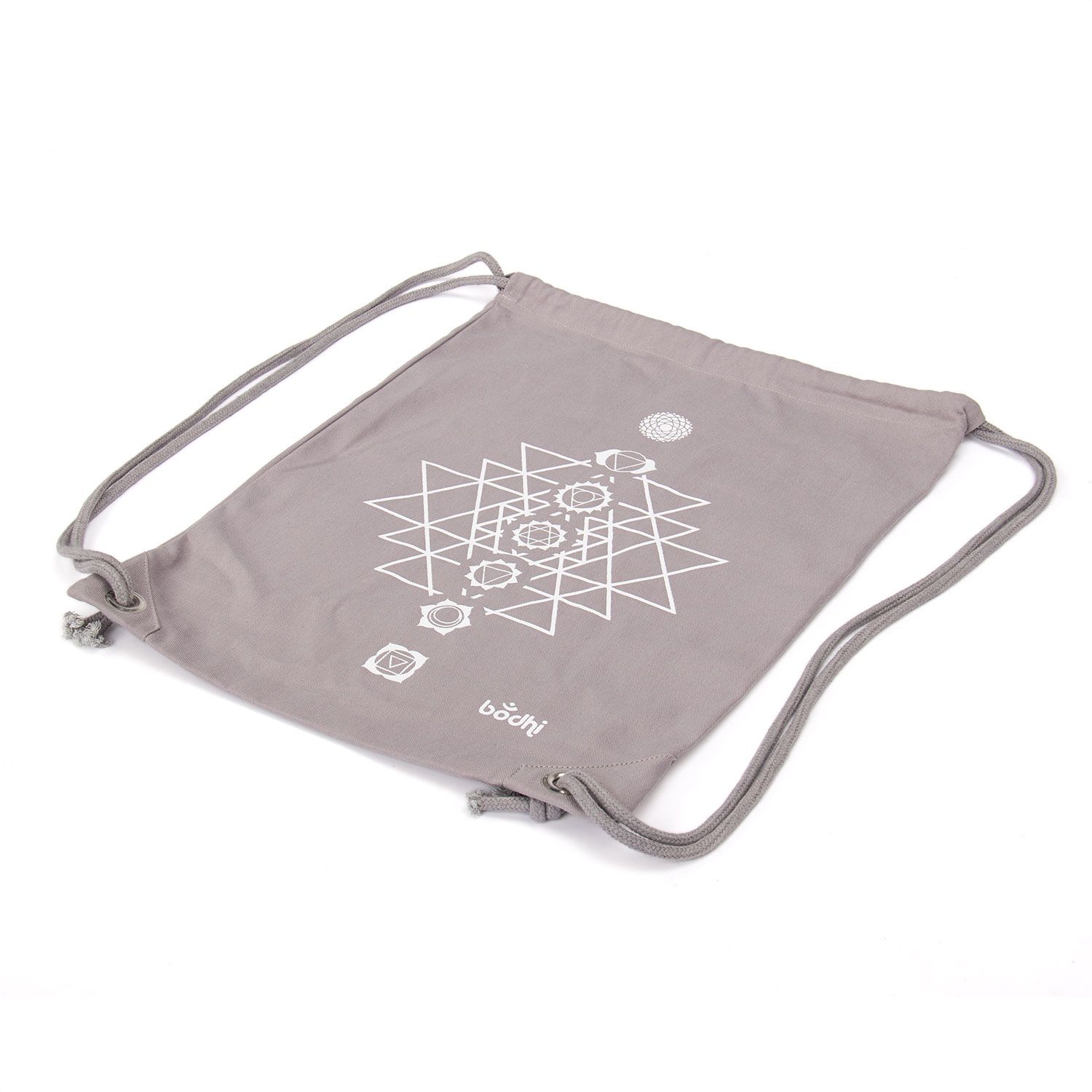 bodhi Turnbeutel GymBag YANTRA CHAKRAS, grau mit weißem Print, 100% Baumwolle