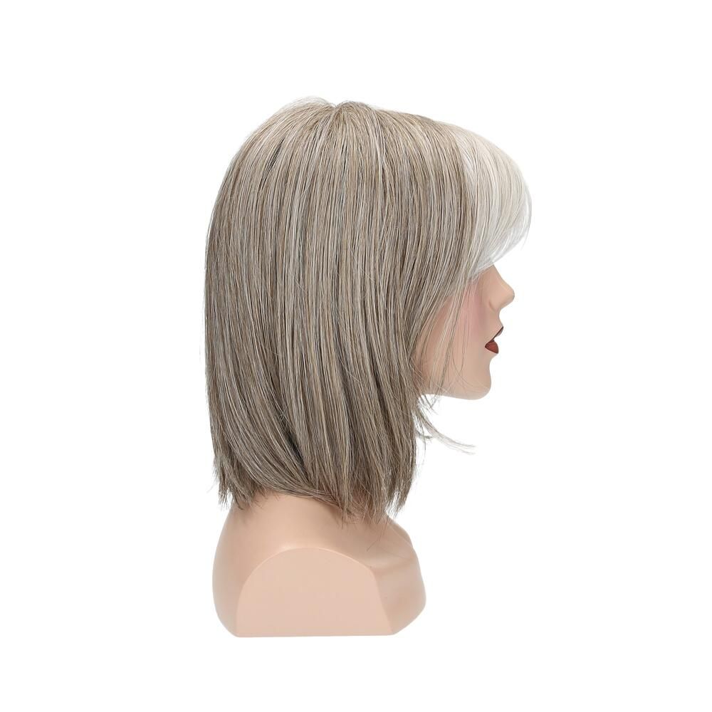 Perücke Athen von degenhardt. Seitenansicht des Bob-Haarschnitts mit grau-blondem Haar.