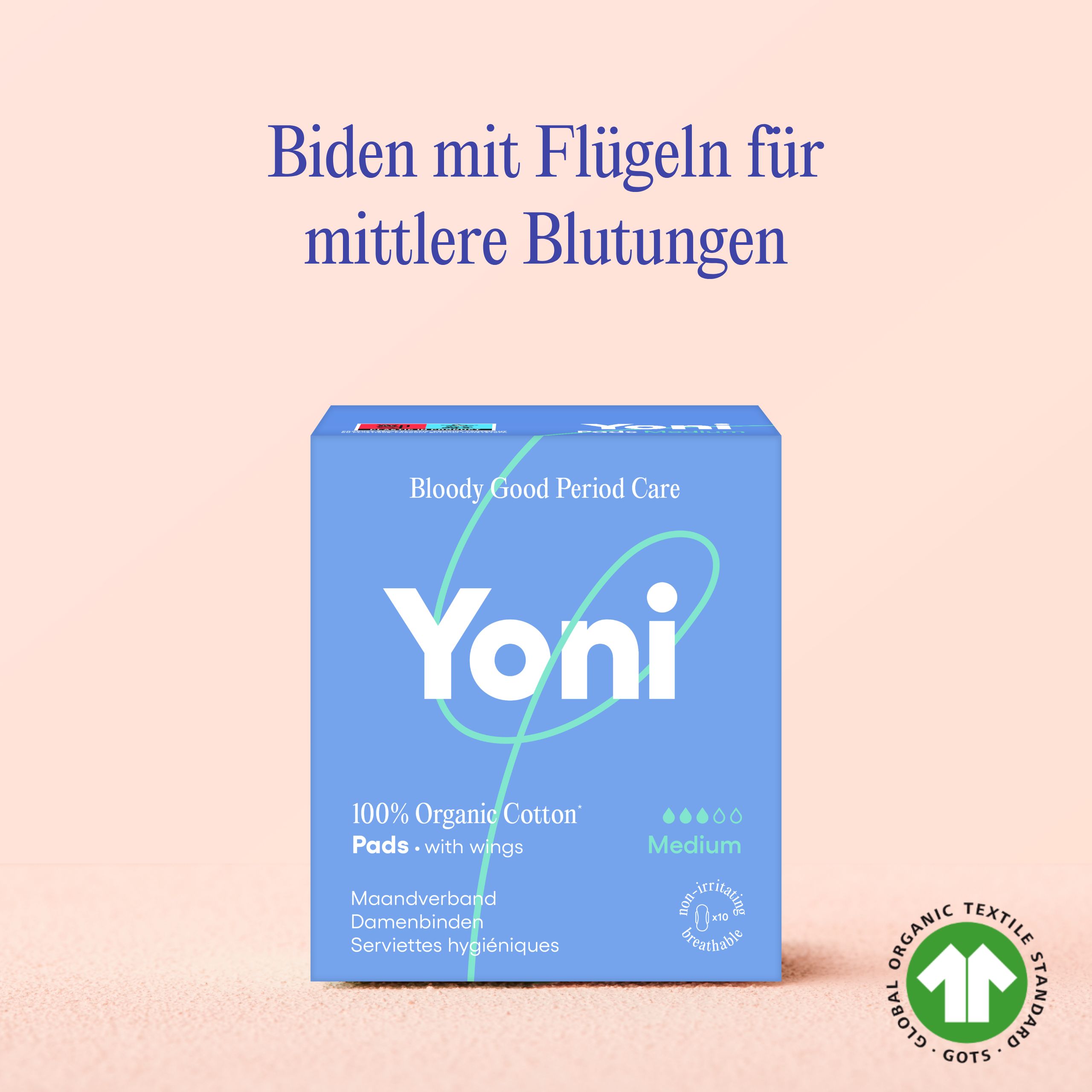 Yoni: Ohne schädliche Pestizide. Hautfreundlich und atmungsaktiv. Ohne Duftstoffe.