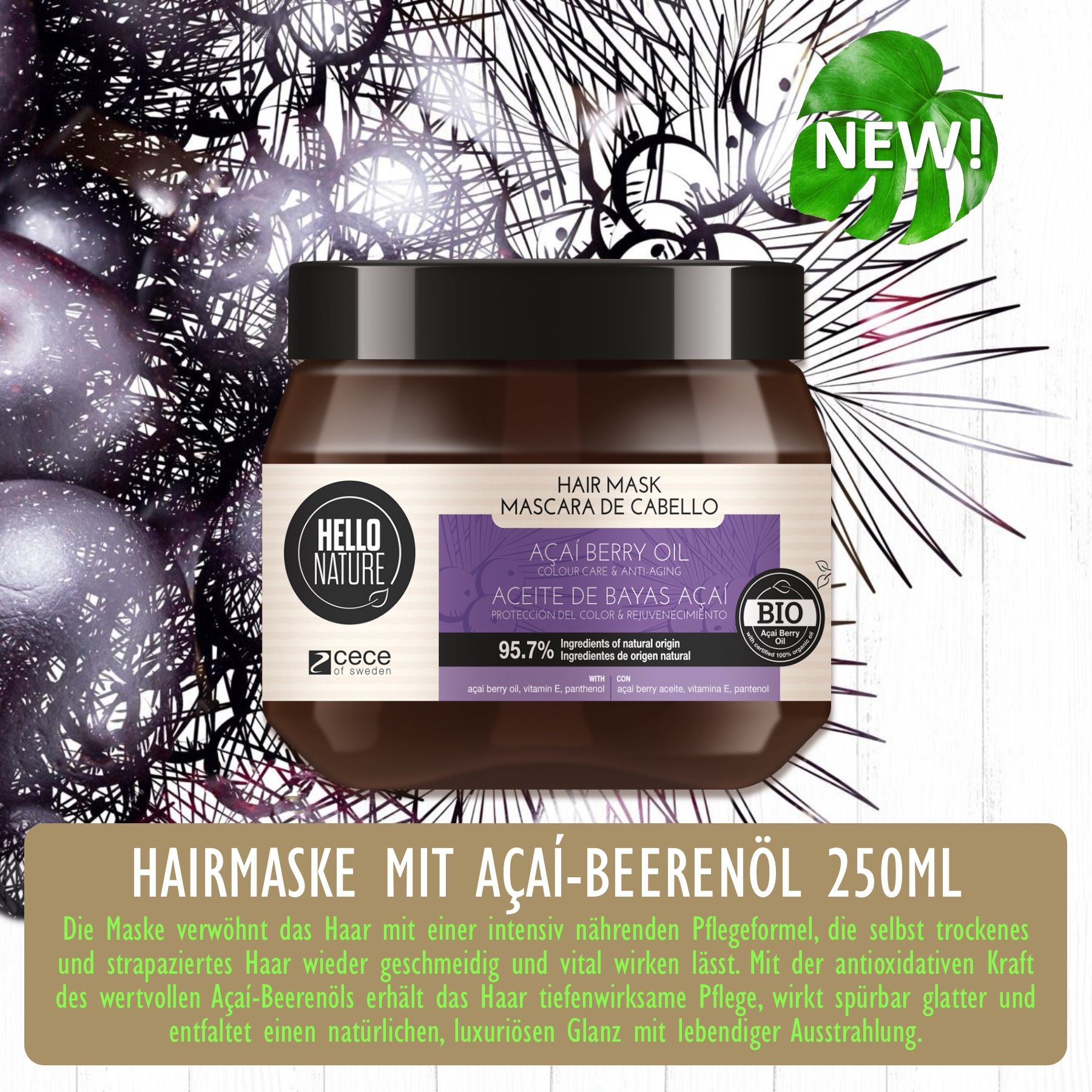 Hello Nature Haarmaske mit Acai Beere Regeneration und Intensivpflege