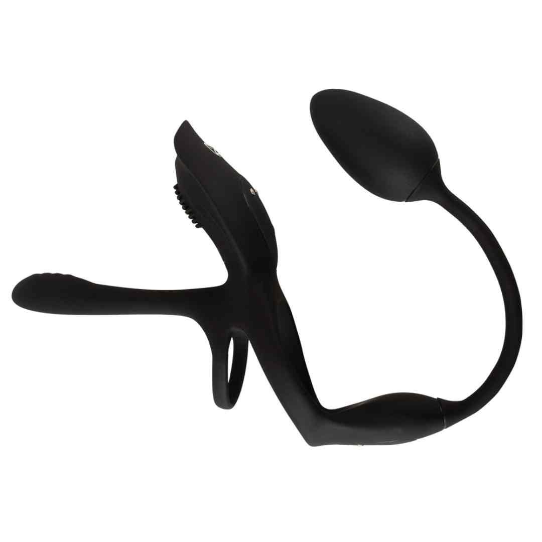Schwarzes Wellness-Produkt mit Ring, erhabenen Elementen und einem ovalen Ende.
