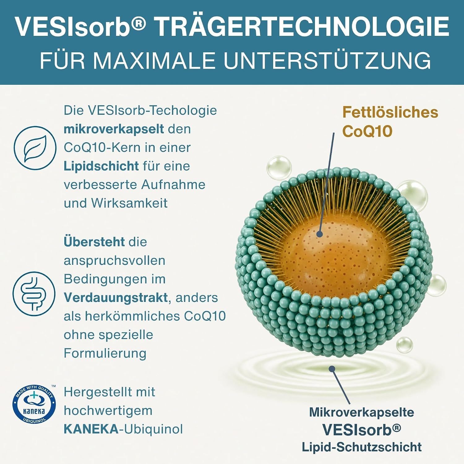 Igennus Ubiquinol-QH Flasche mit Informationen zu Inhaltsstoffen und Herstellung.