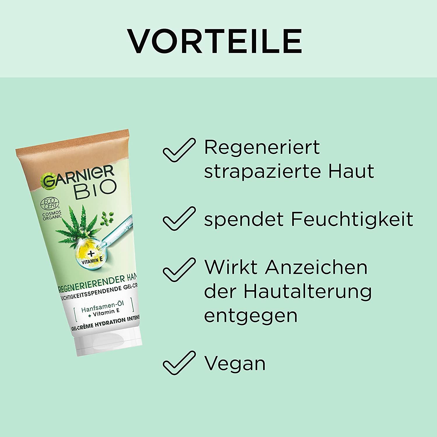 Garnier Gel-Crème, feuchtigkeitsspendend mit Bio-Hanf, regeneriert empfindliche Haut, mit Vitamin E