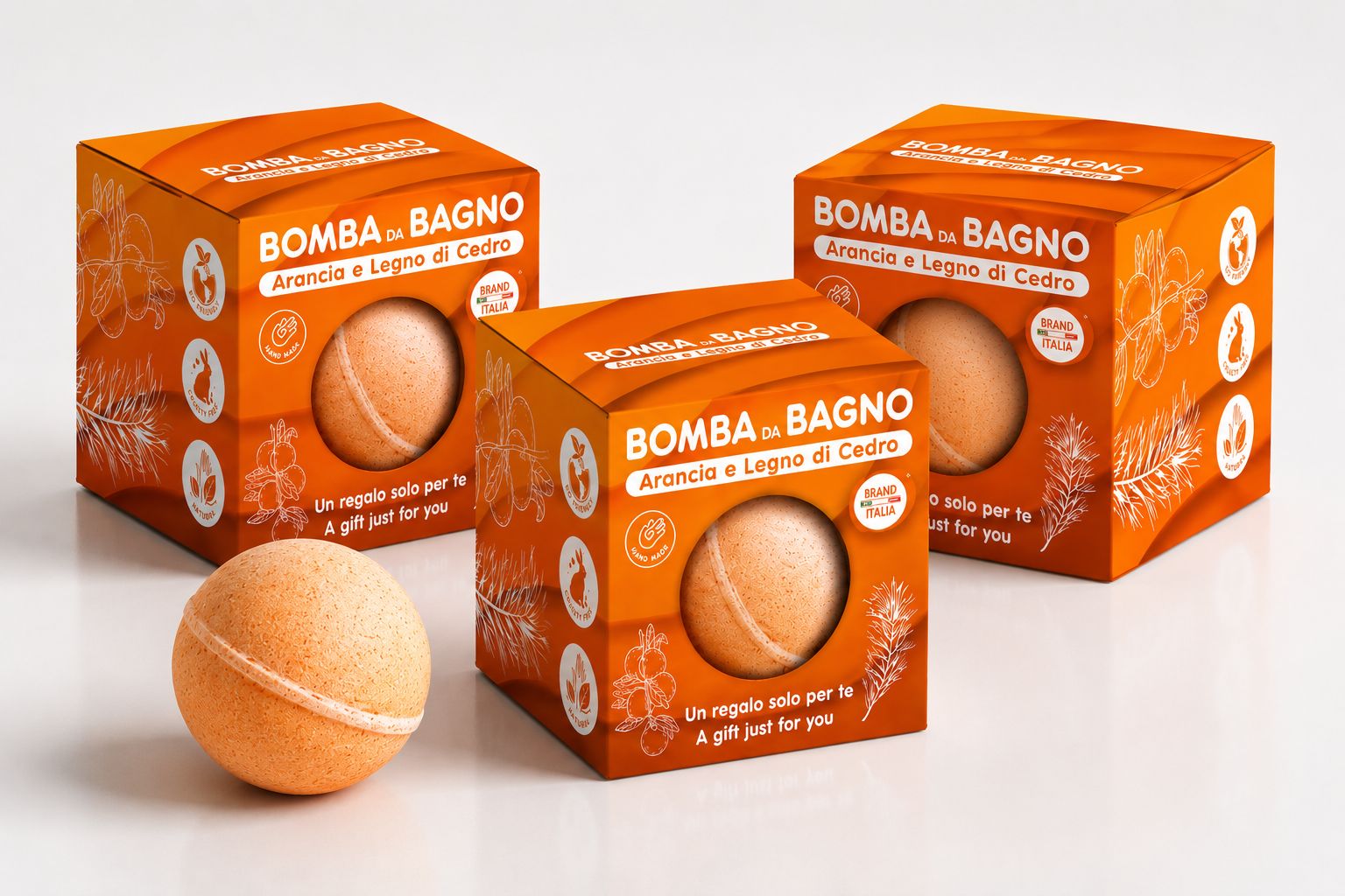 BRAND ITALIA - 3 Bombe da Bagno ARANCIA E LEGNO DI CEDRO