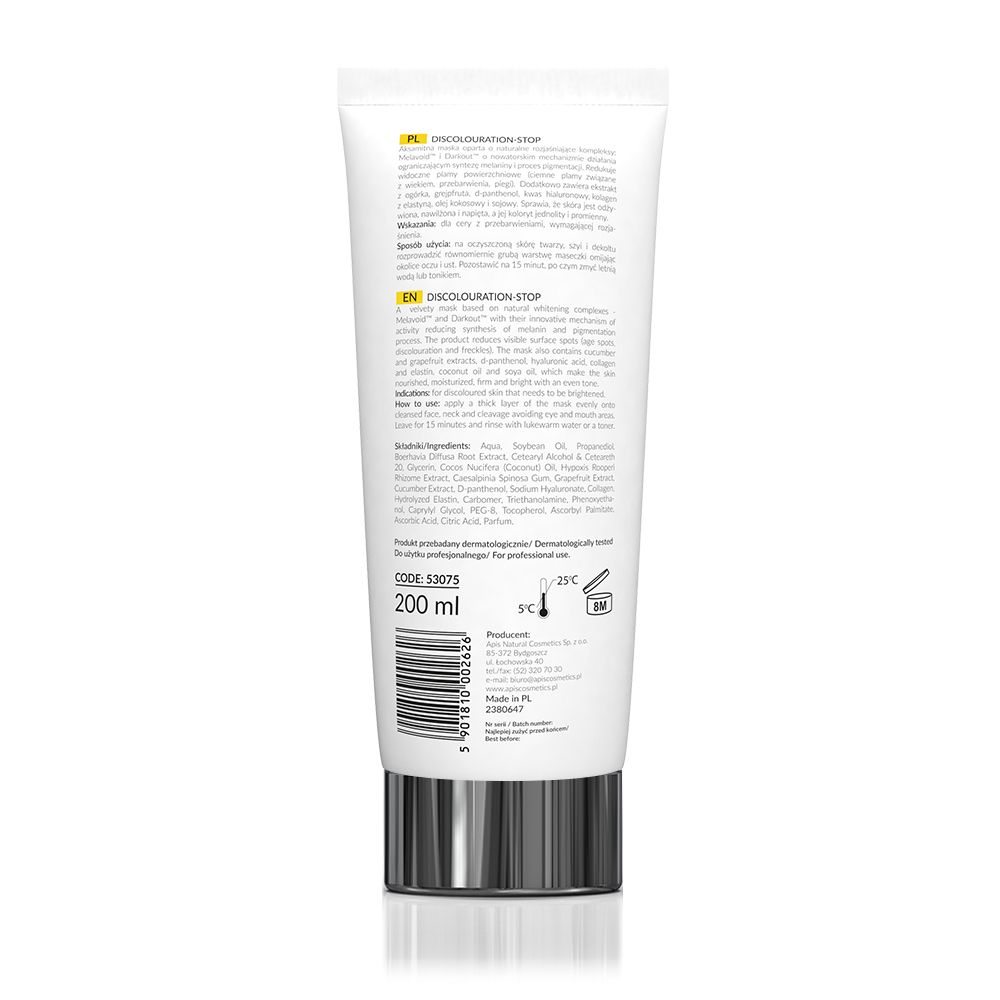 Rückseite einer weißen Tube. Text in mehreren Sprachen. Code, Volumenangabe "200 ml" und Temperaturhinweis.