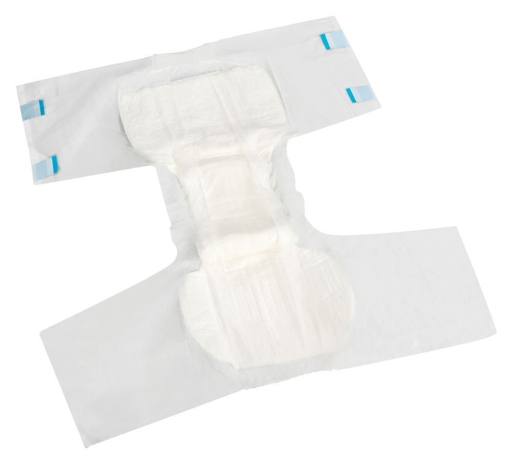 Aufgeklappte BetterDry Inkontinenzwindel mit Klebestreifen.