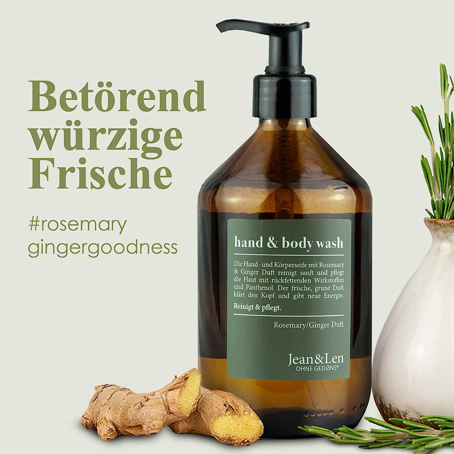 Jean & Len Hand & Body Wash Rosemary und Ginger, reinigt und pflegt die Haut