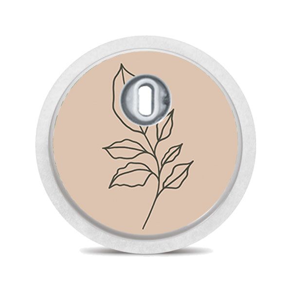 Runder Aufkleber mit Blattmuster. Beiger Hintergrund, braunes Blatt. Für FreeStyle Libre 3.