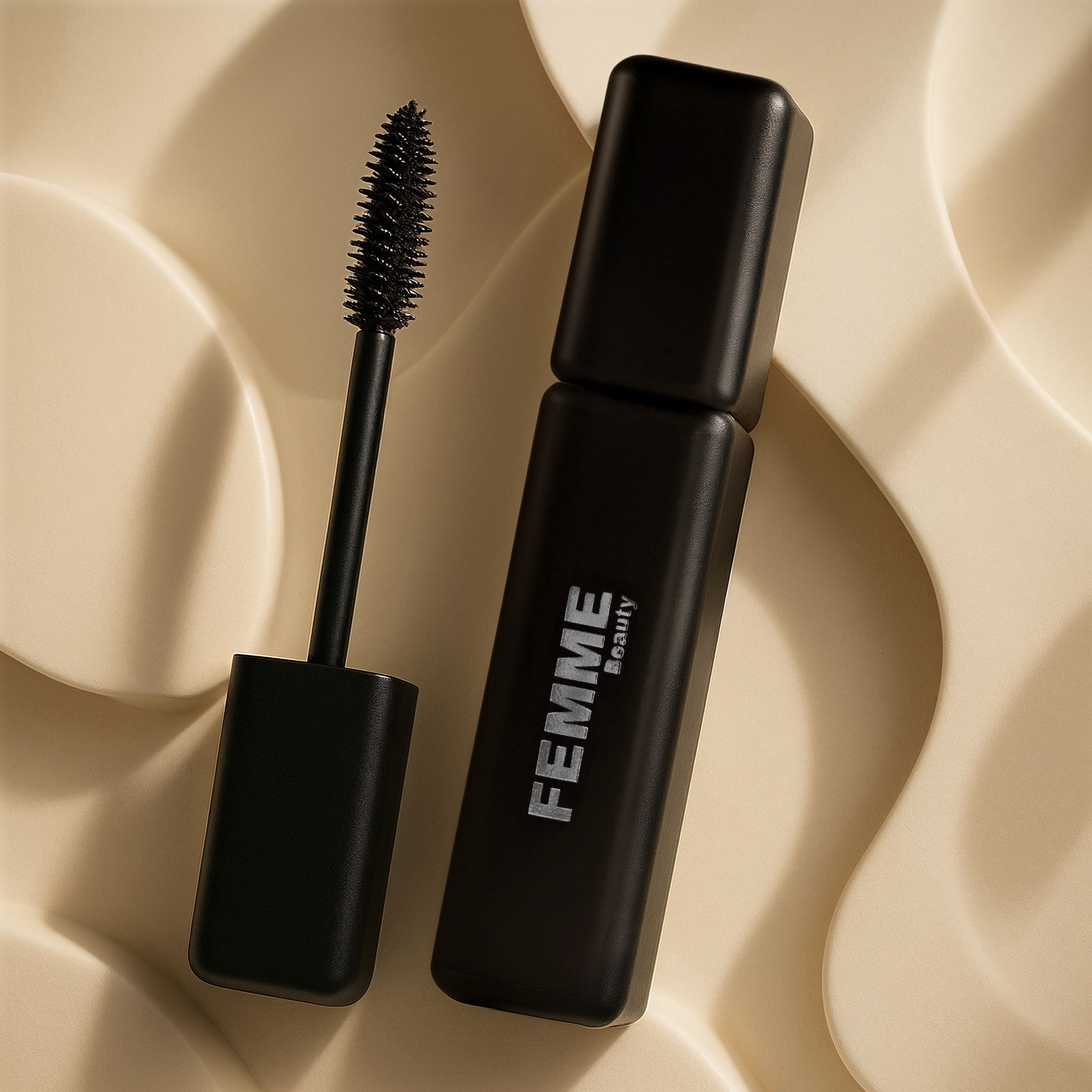 Schwarze FEMME Deep Black Volume Mascara mit Applikator.