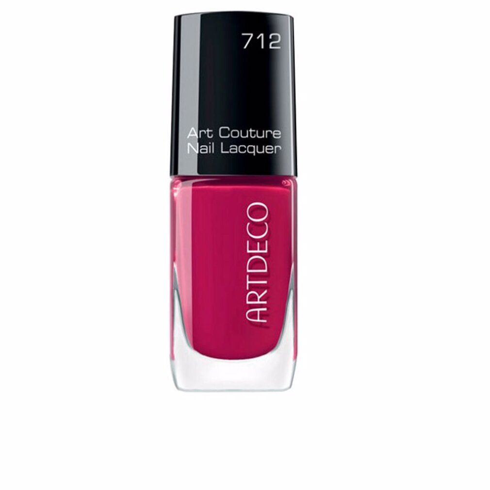 Nagellackflasche mit schwarzem Deckel. Aufschrift: Art Couture Nail Lacquer, ARTDECO. Farbton 712, pink.