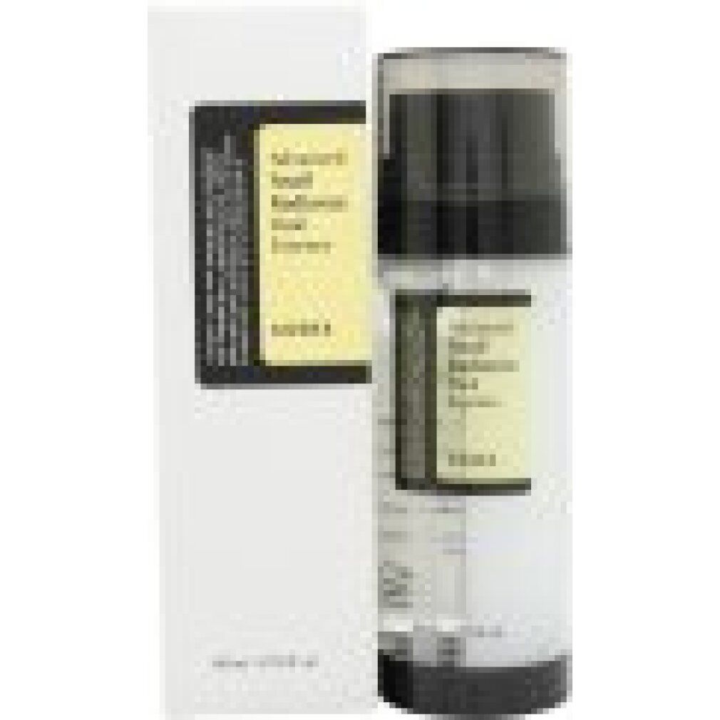 COSRX Advanced Snail Radiance Dual Essence Flasche und Kartonverpackung nebeneinander.
