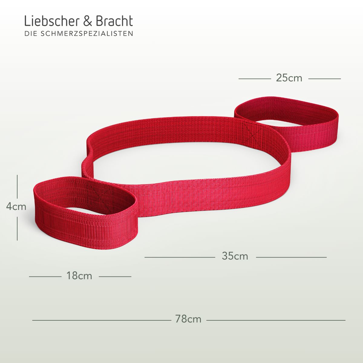 Rote Übungsschlaufe mit Maßen: 78x4cm, 35cm, 25cm, 18cm.