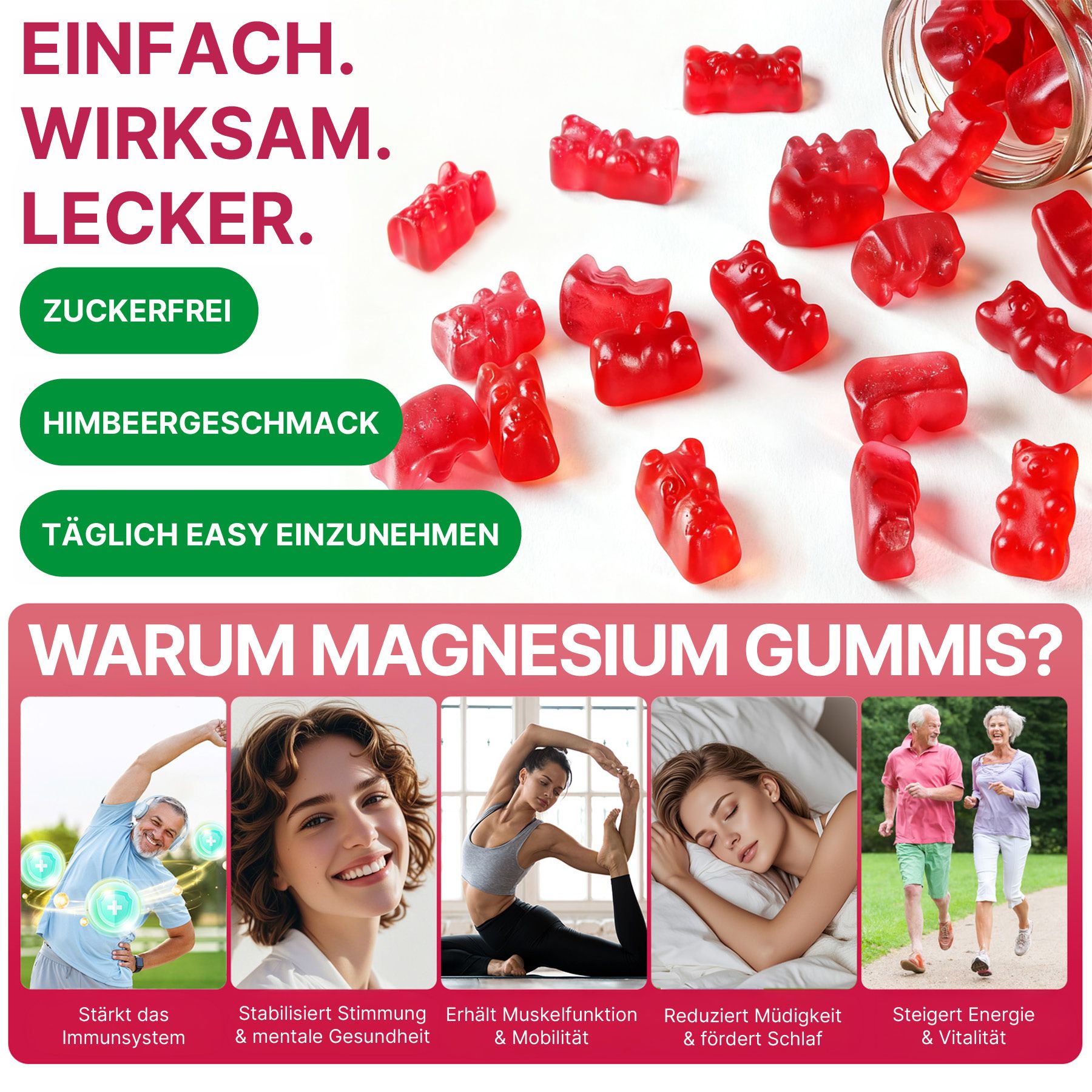 Rote Gummibärchen mit Himbeergeschmack, zuckerfrei.