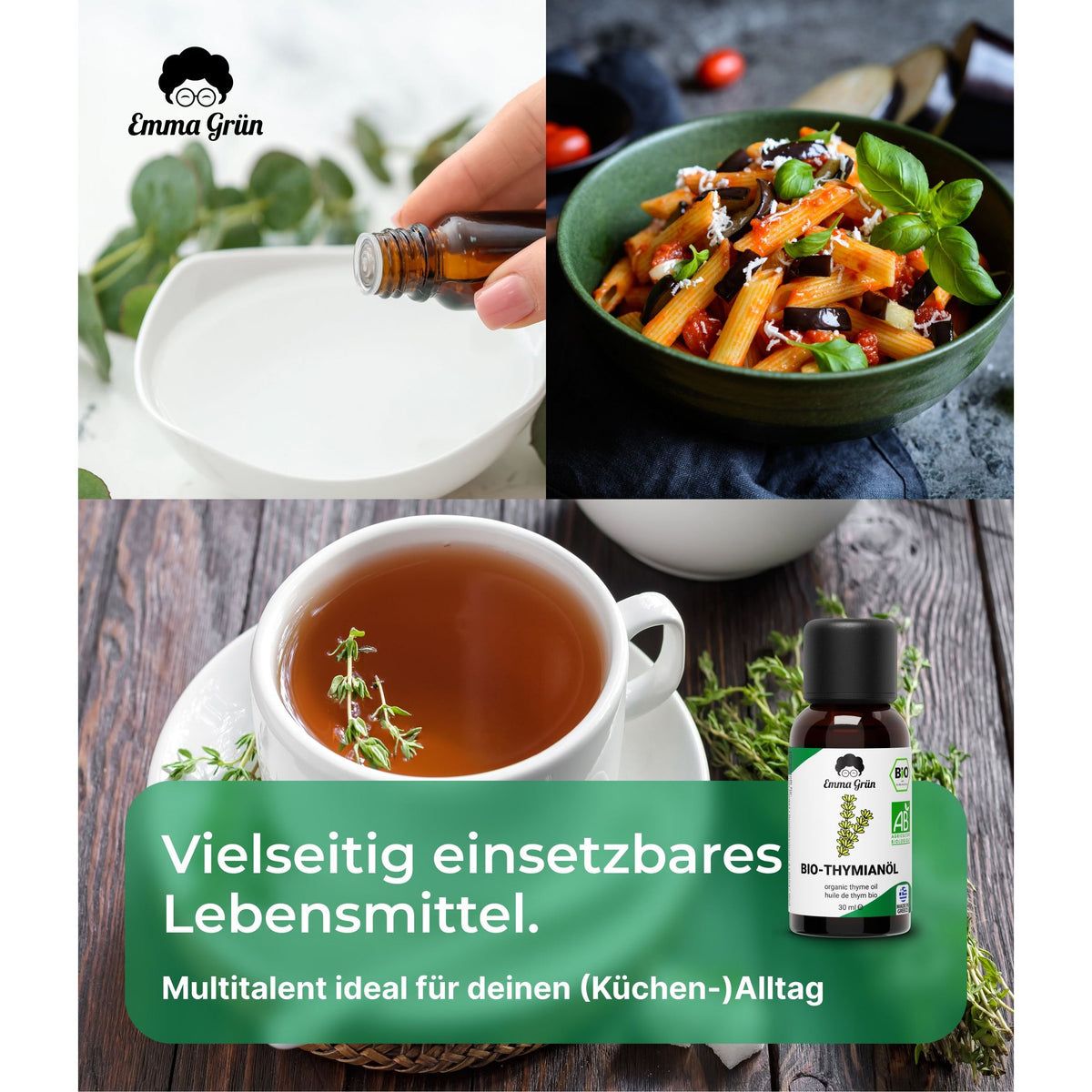 Emma Grün® Set ätherisches Bio Thymianöl naturrein & hochdossiert 30 ml ...