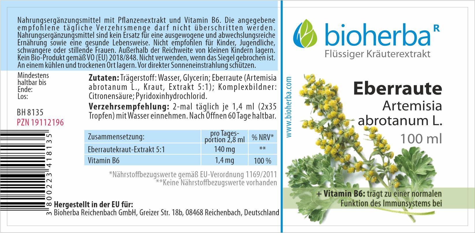 Eberraute Artemisia abrotanum L. Tropfen Tinktur 100 ml PZN 19112196