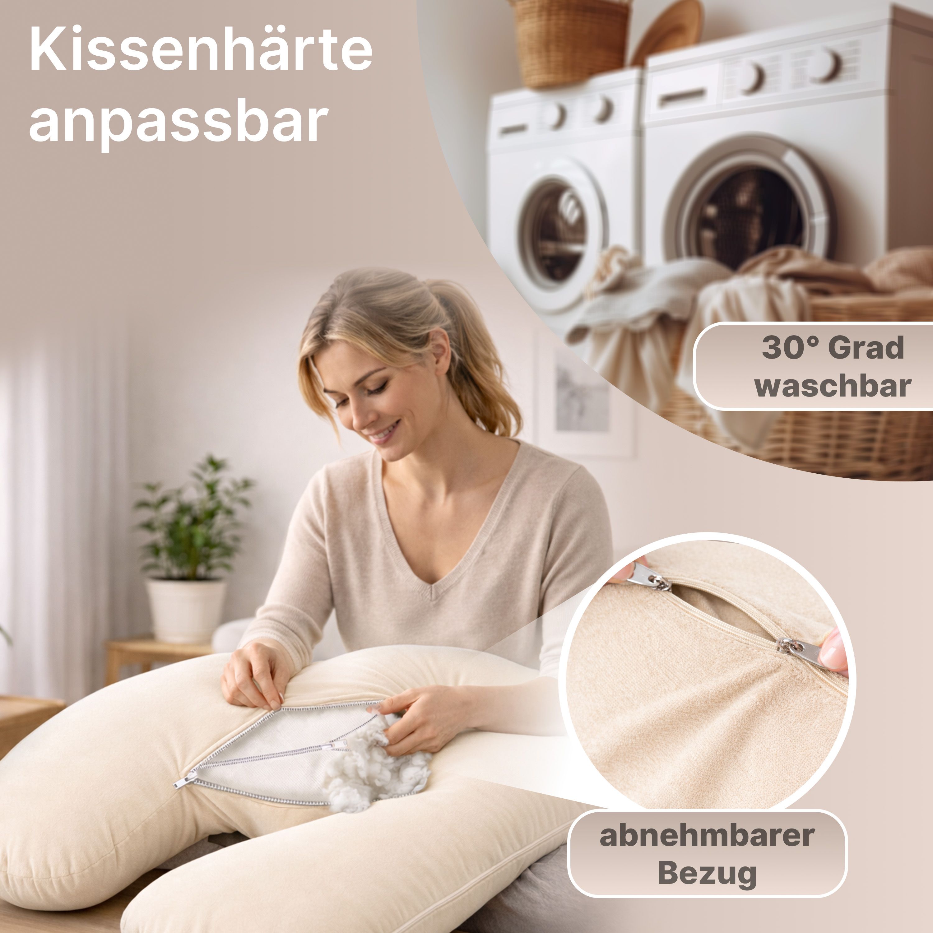 Multifunktions-Körperkissen mit Schlafmaske, Creme