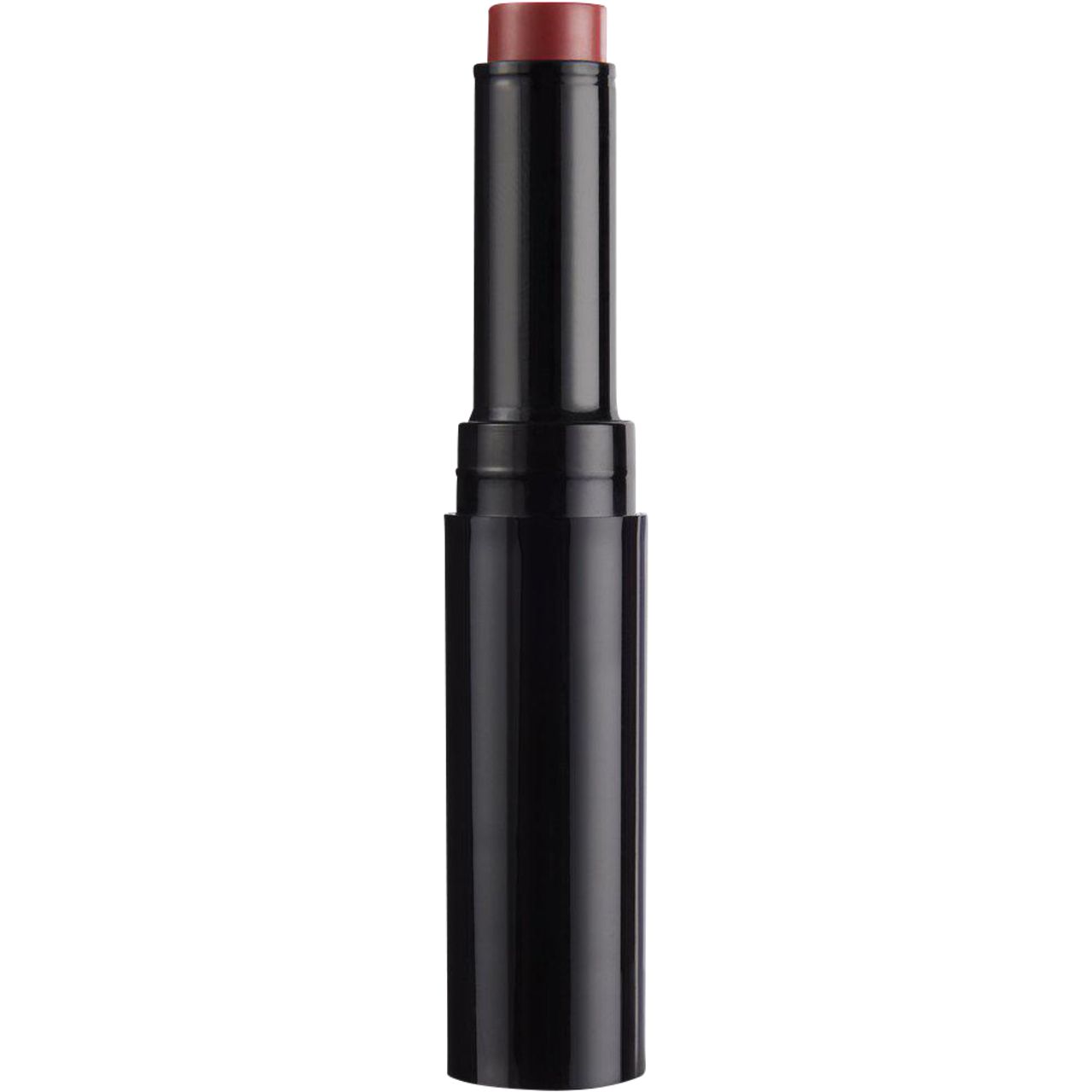 Lippenbalsam in schwarzer Hülse. Ausgefahren, zeigt die Farbe. Keine weiteren Details.